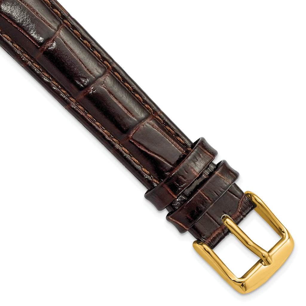 DeBeer 16mm Long Dark Brown Crocodile Grain Chronograph Leather with Gold-tone Buckle 8.5 inch Watch Band