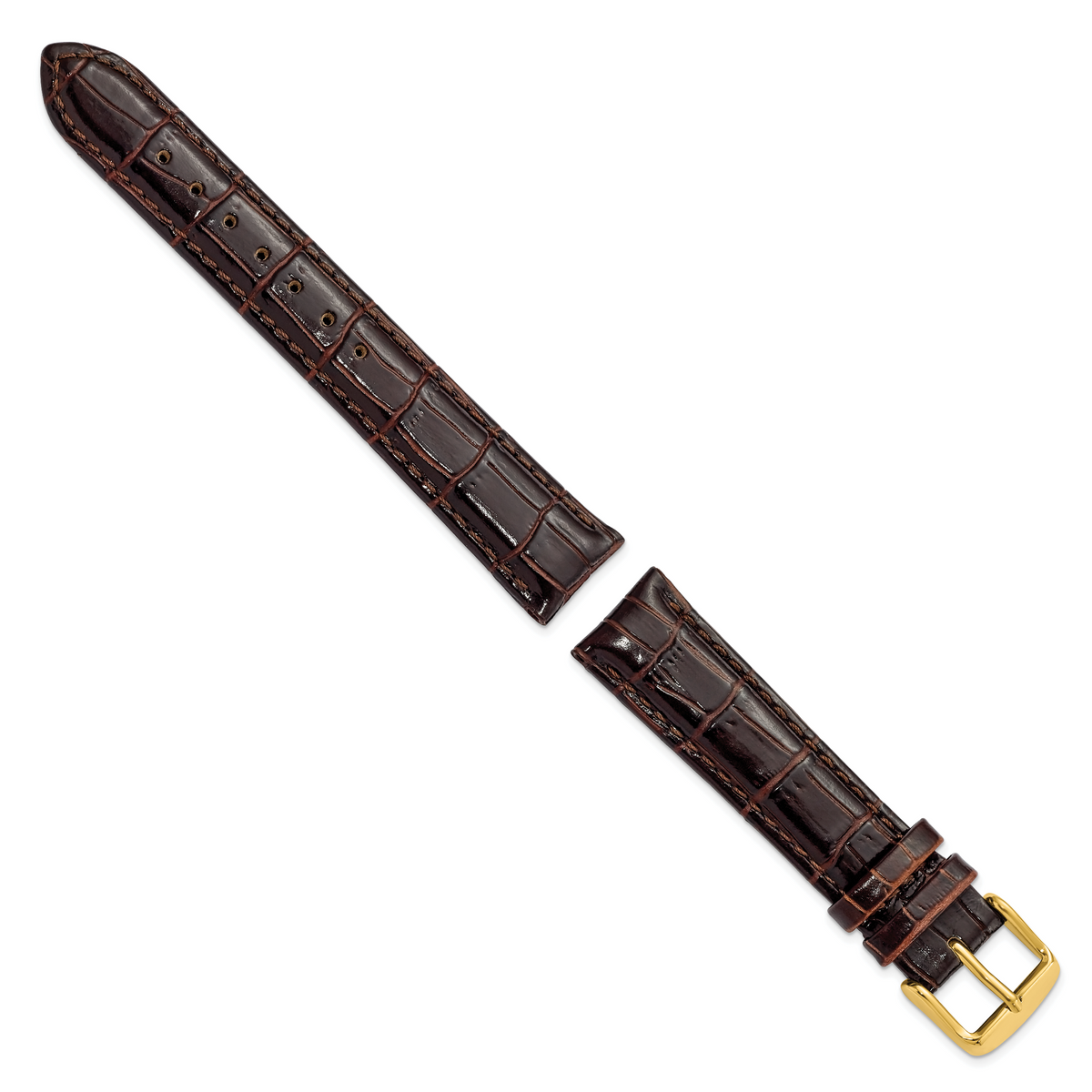 DeBeer 18mm Long Dark Brown Crocodile Grain Chronograph Leather with Gold-tone Buckle 8.5 inch Watch Band