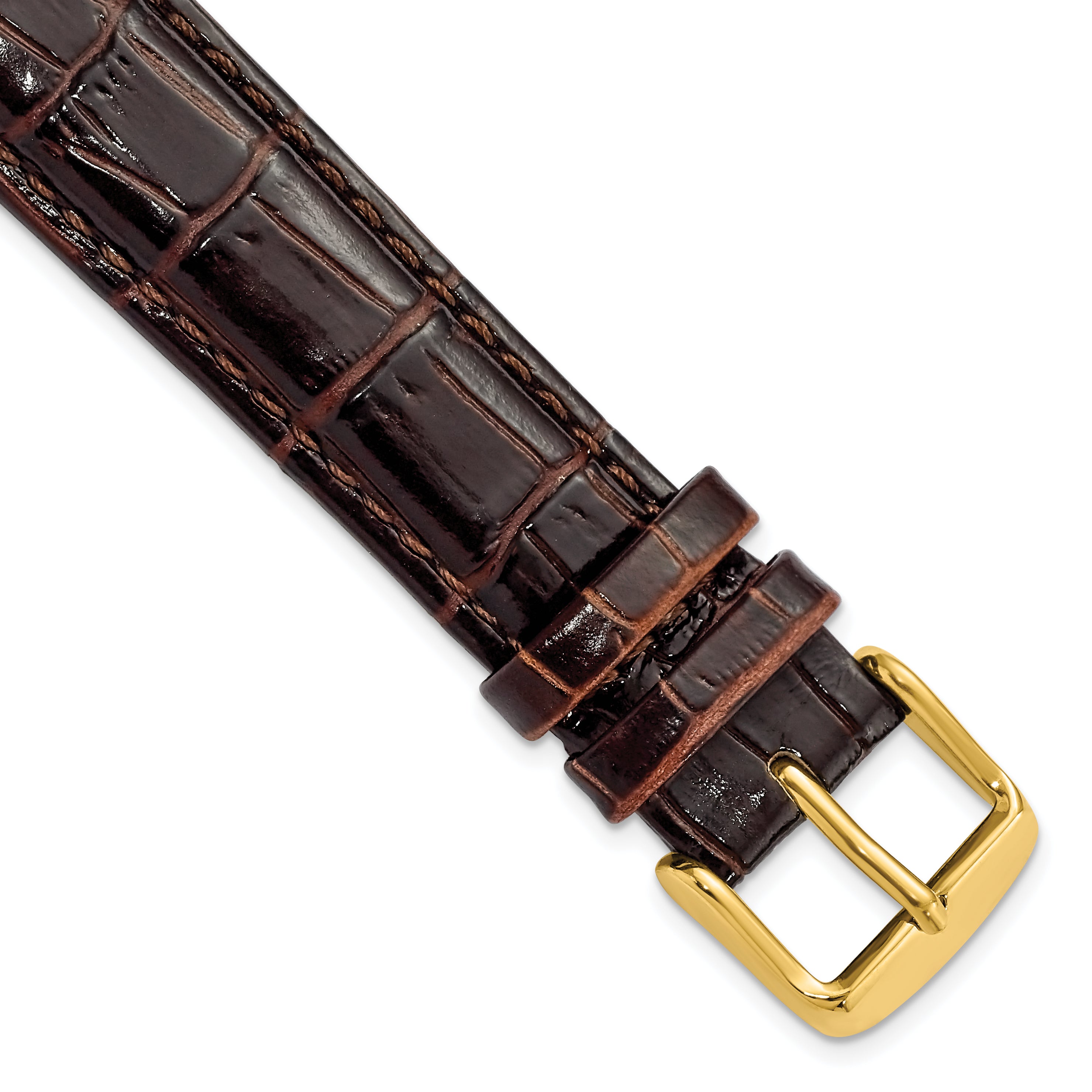 16mm Long Dark Brown Crocodile Grain Chronograph Leather with Gold-tone Buckle 8.5 inch Watch Band