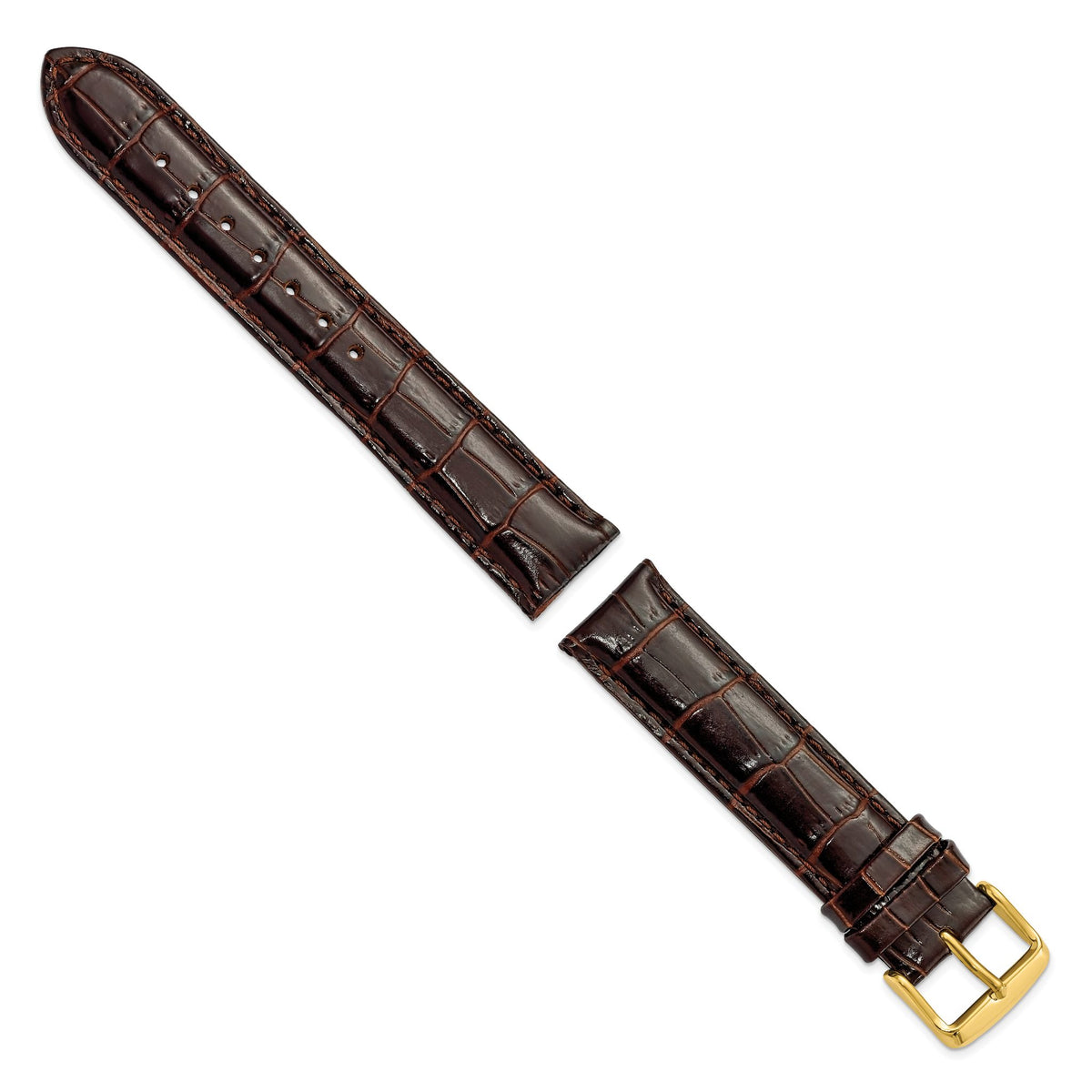 Dark Brown Crocodile-Grain Chronograph Watch Band in Gold-Tone Buckle - Sophia Jewelers