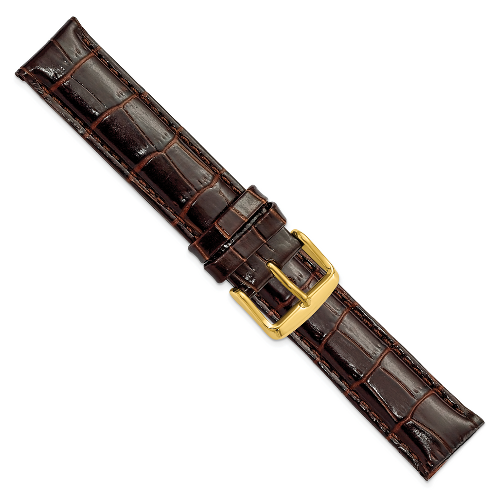 DeBeer 19mm Long Dark Brown Crocodile Grain Chronograph Leather with Gold-tone Buckle 8.5 inch Watch Band