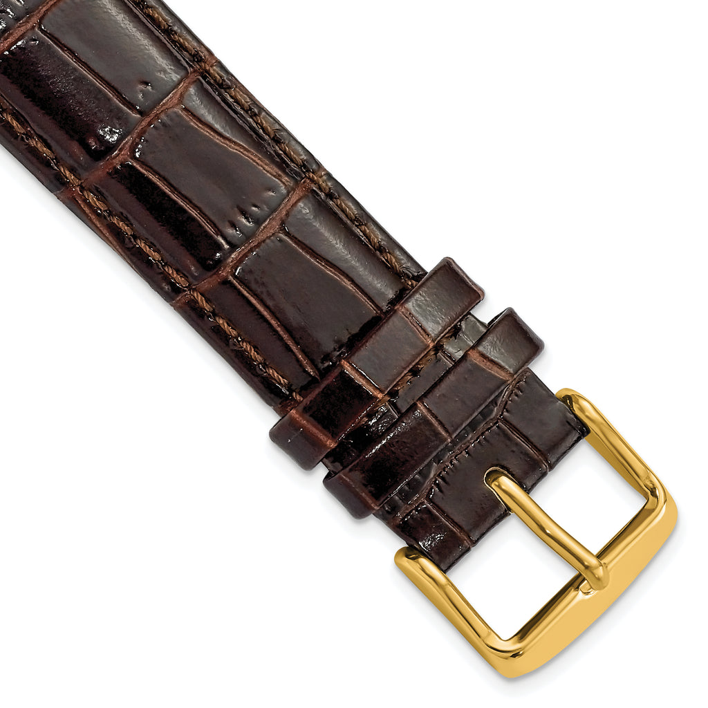 16mm Long Dark Brown Crocodile Grain Chronograph Leather with Gold-tone Buckle 8.5 inch Watch Band