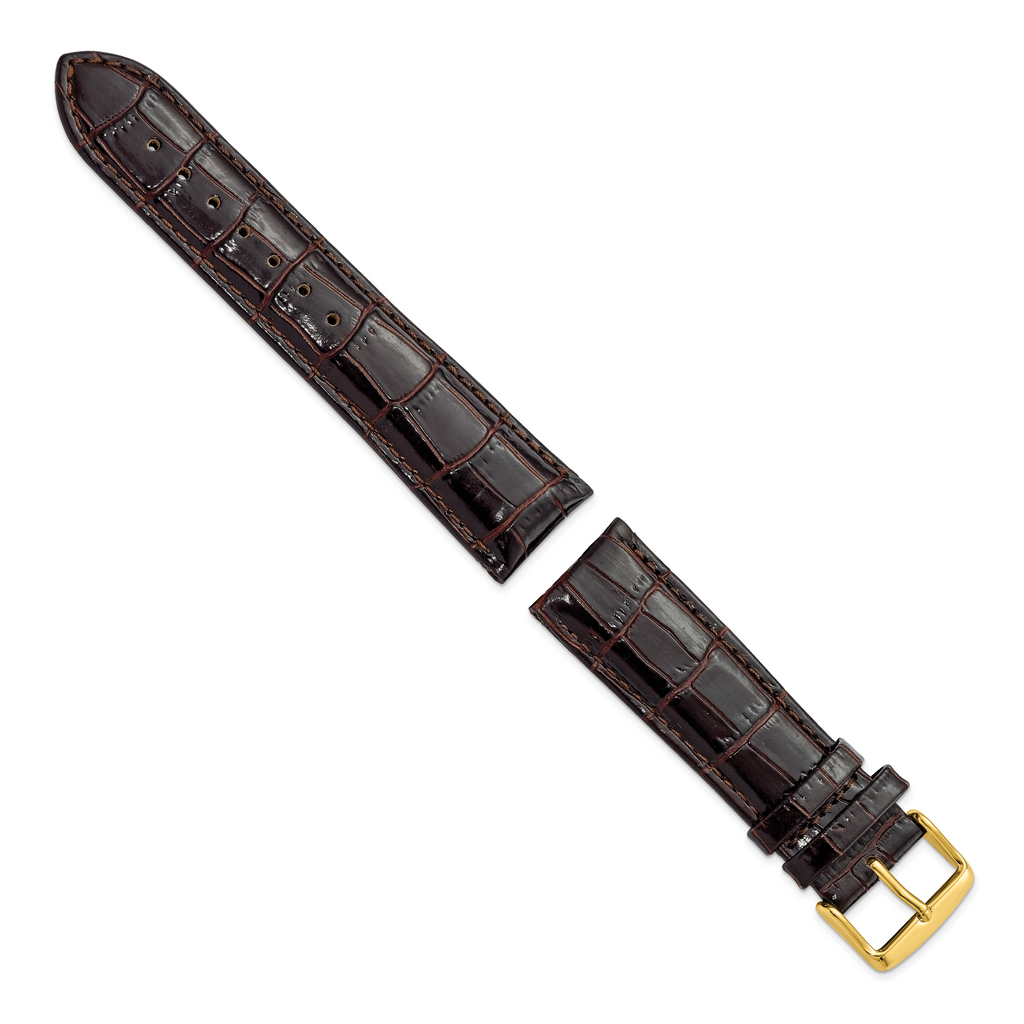 Brown Crocodile-Grain Leather Watch Band with Gold-Tone Buckle 22mm