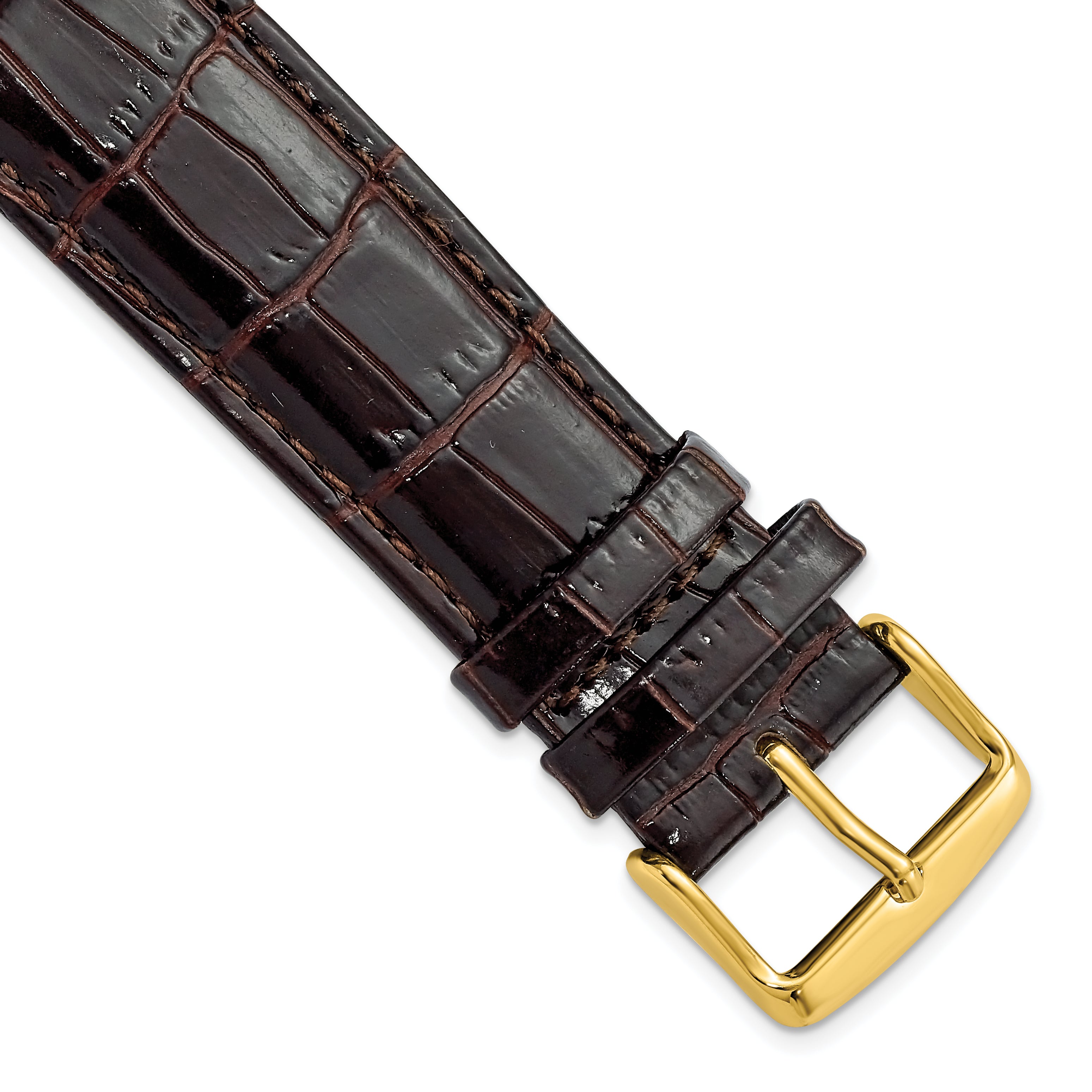 Crocodile Grain Chronograph Watch Band in Dark Brown Leather, 24mm