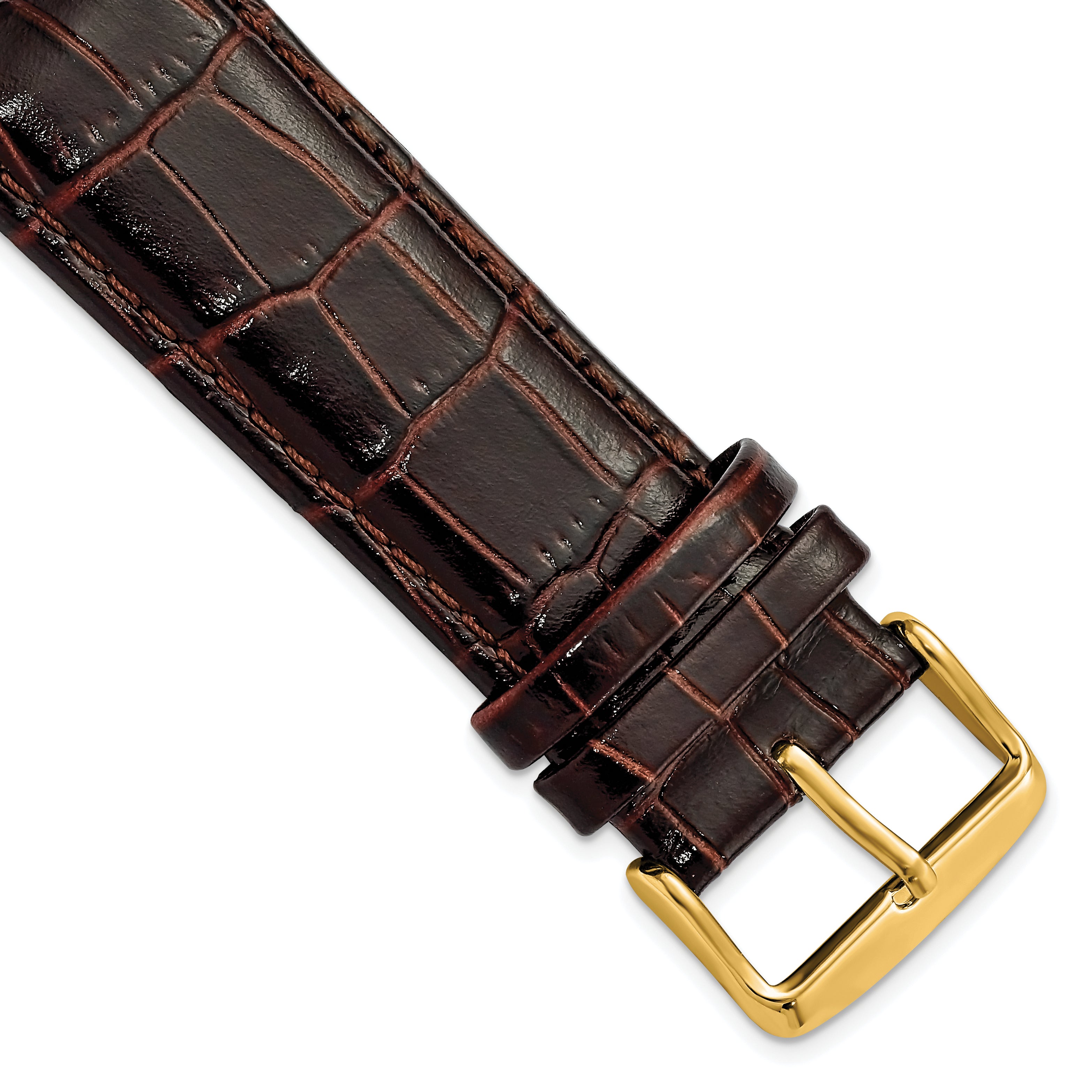 12mm Dark Brown Crocodile Grain Chronograph Leather with Gold-tone Buckle 6.75 inch Watch Band
