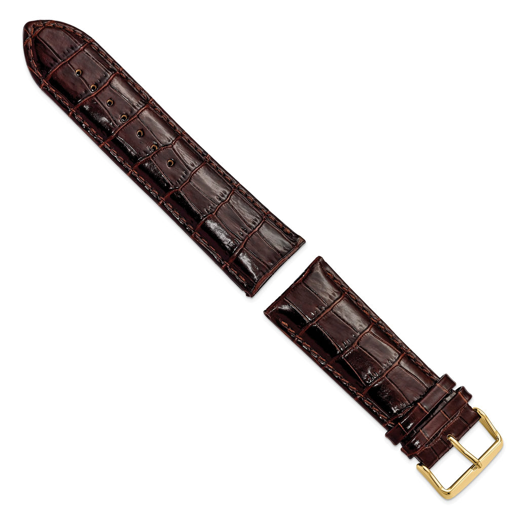 Dark Brown Crocodile-Grain Chronograph Watch Band in Gold-Tone Buckle - Sophia Jewelers