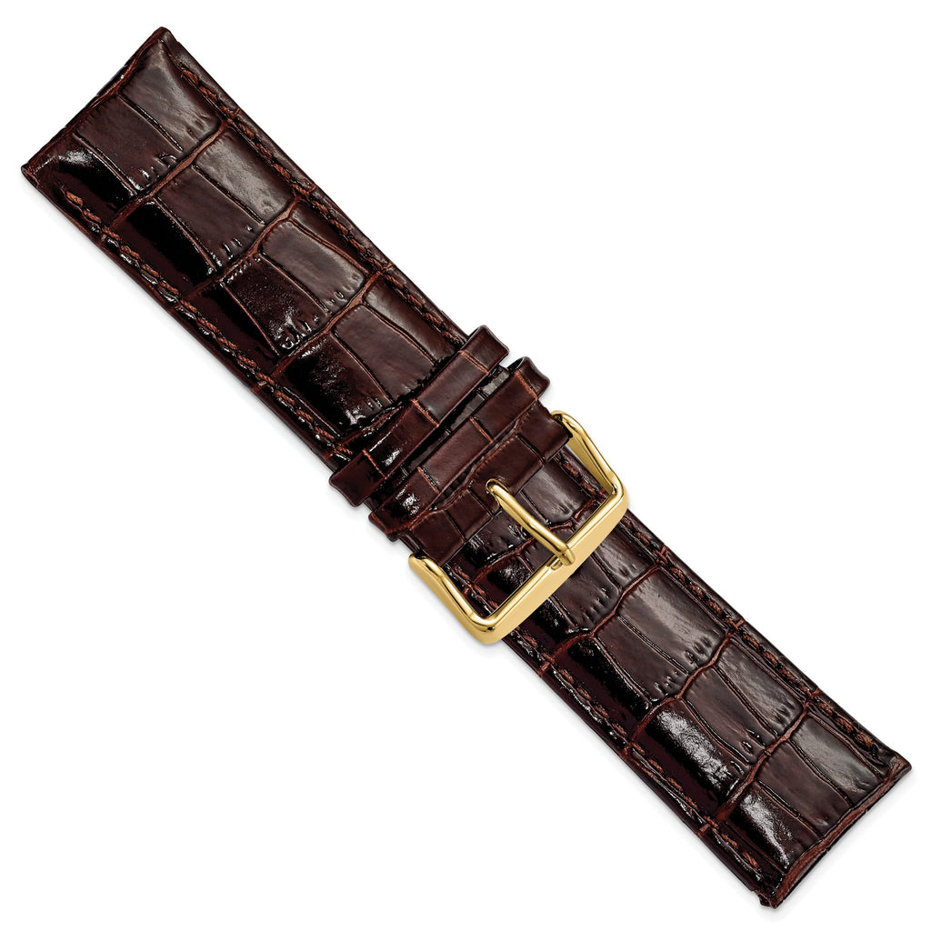 Dark Brown Crocodile-Grain Chronograph Watch Band in Gold-Tone Buckle - Sophia Jewelers