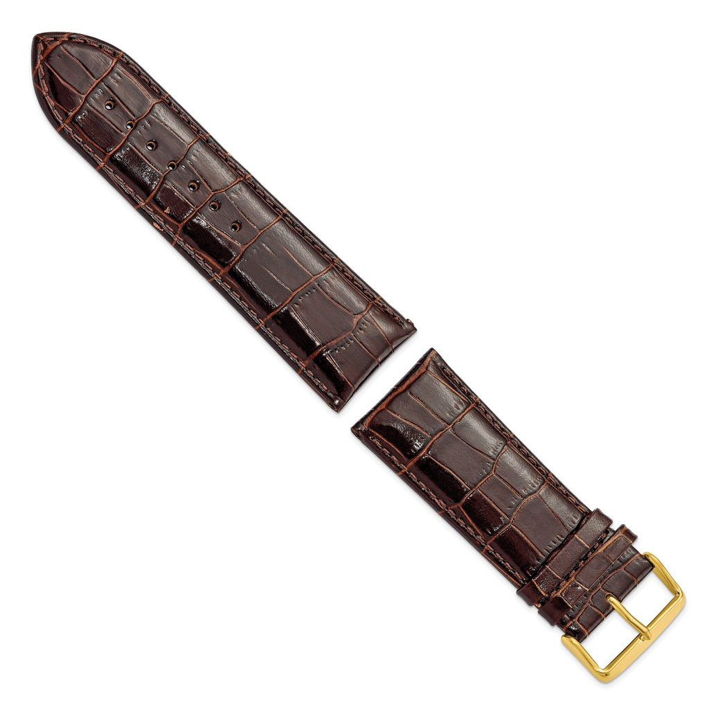 Dark Brown Crocodile-Grain Chronograph Watch Band in Gold-Tone Buckle - Sophia Jewelers