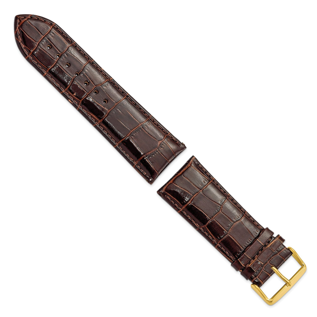 Dark Brown Crocodile-Grain Chronograph Watch Band in Gold-Tone Buckle - Sophia Jewelers