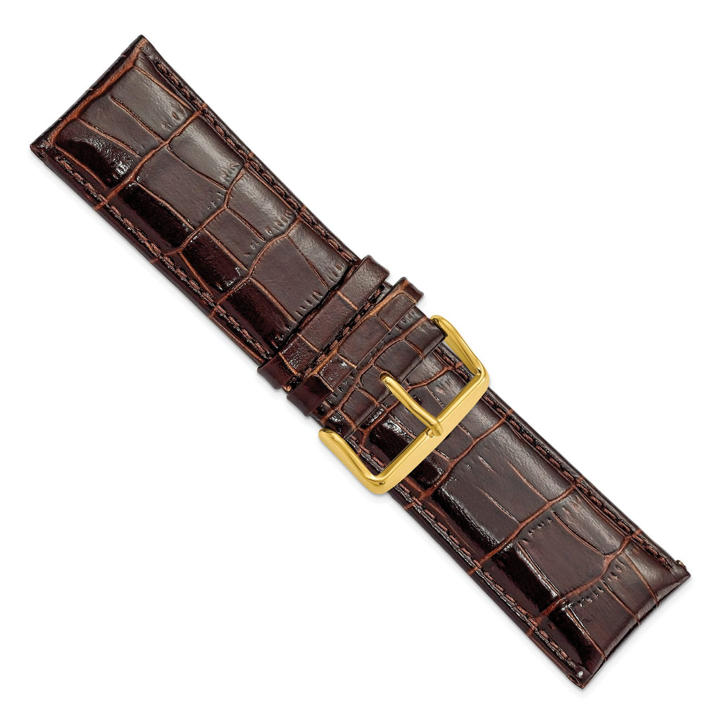 Dark Brown Crocodile-Grain Chronograph Watch Band in Gold-Tone Buckle - Sophia Jewelers