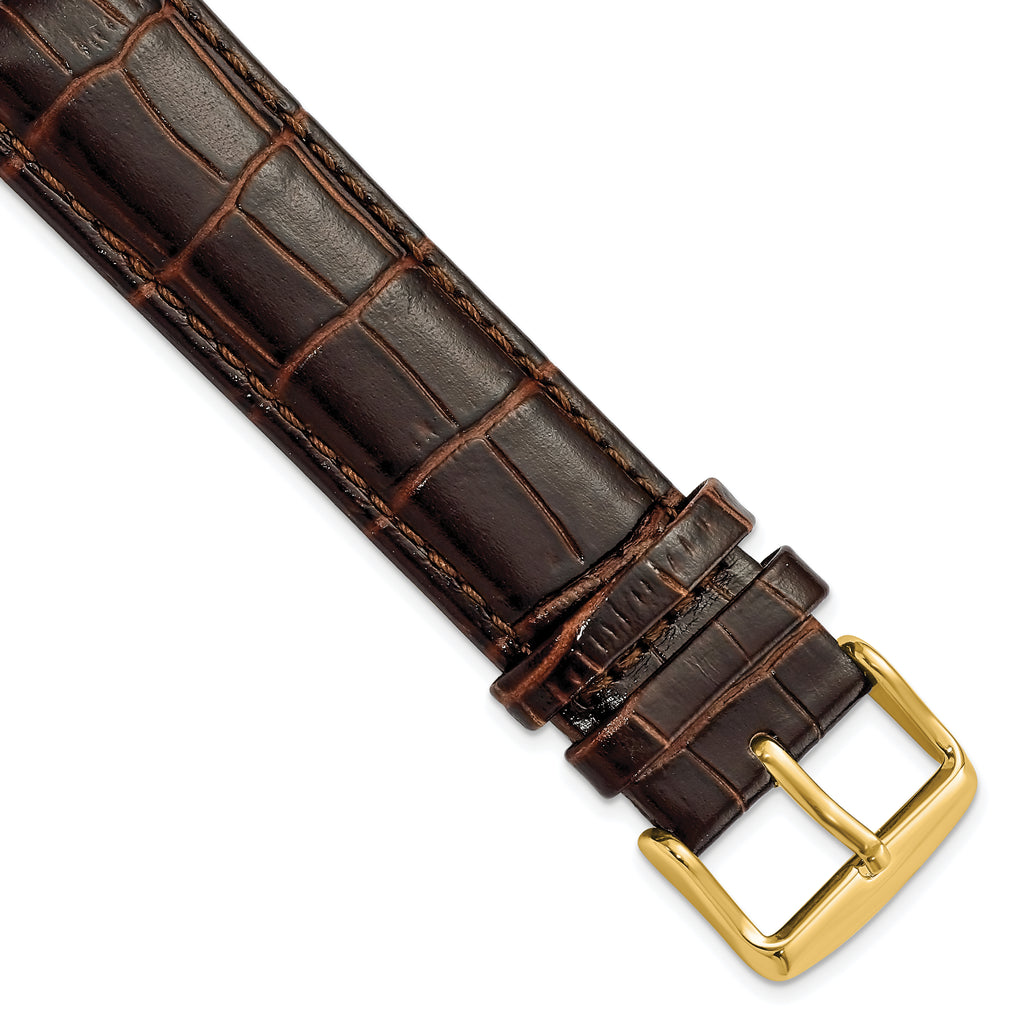 16mm Long Dark Brown Crocodile Grain Chronograph Leather with Gold-tone Buckle 8.5 inch Watch Band
