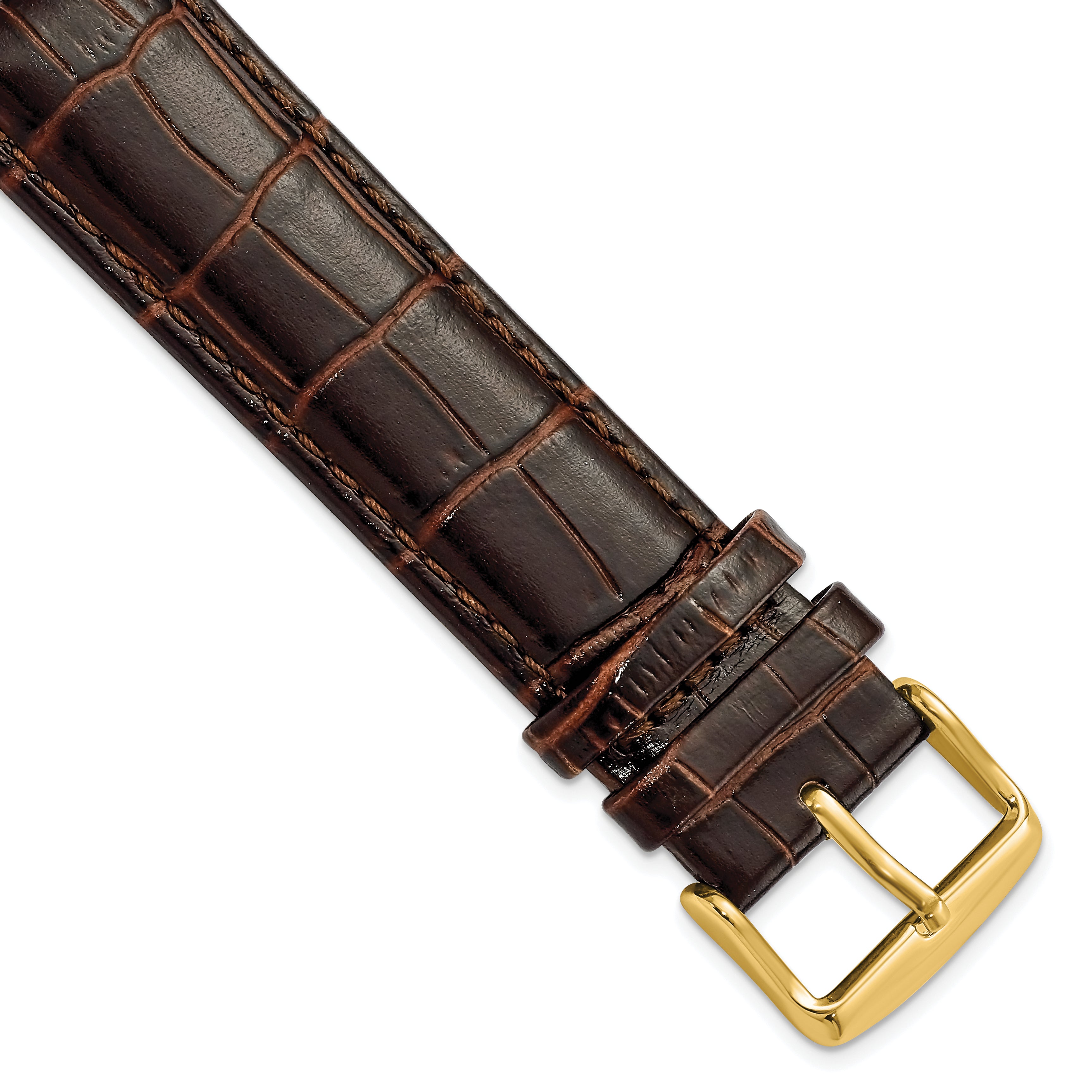 16mm Long Dark Brown Crocodile Grain Chronograph Leather with Gold-tone Buckle 8.5 inch Watch Band