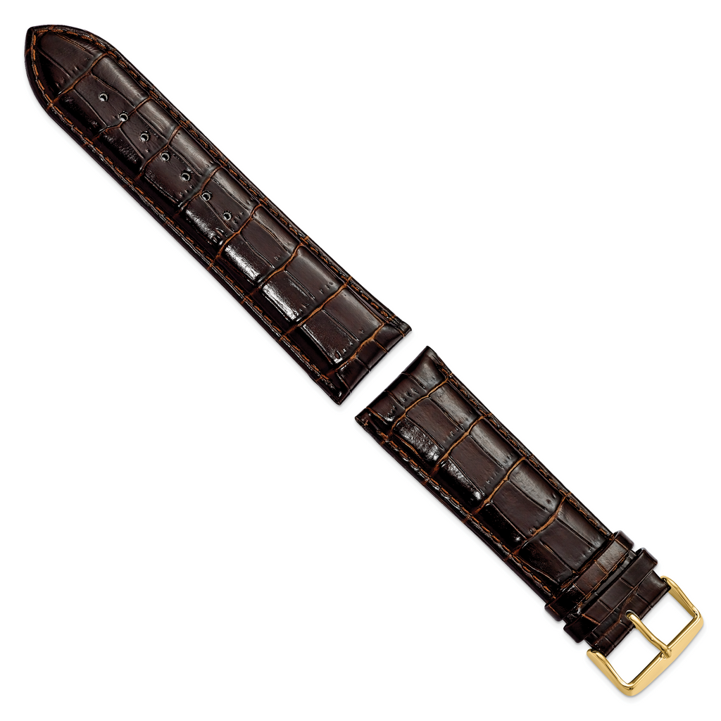 DeBeer 26mm Long Dark Brown Crocodile Grain Chronograph Leather with Gold-tone Buckle 8.5 inch Watch Band