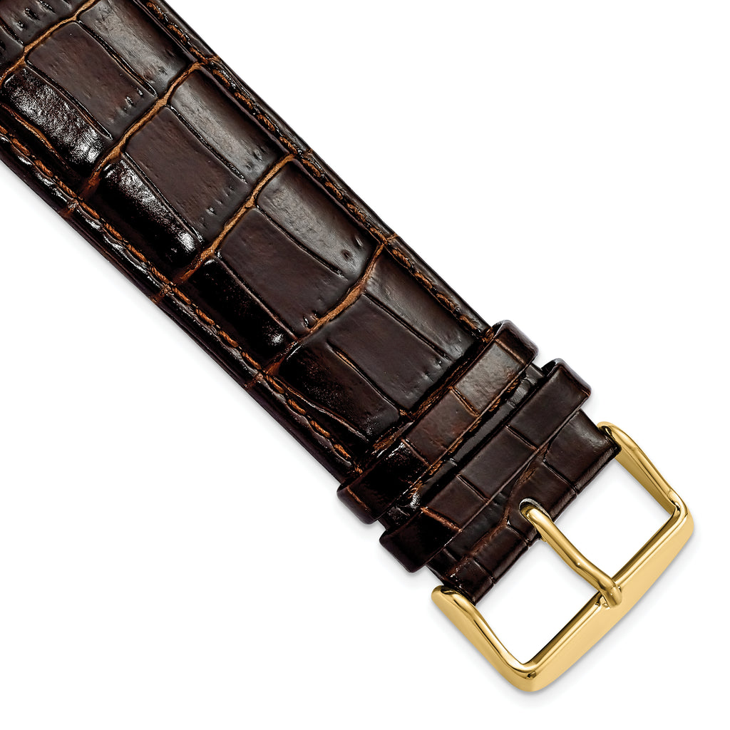 16mm Long Dark Brown Crocodile Grain Chronograph Leather with Gold-tone Buckle 8.5 inch Watch Band