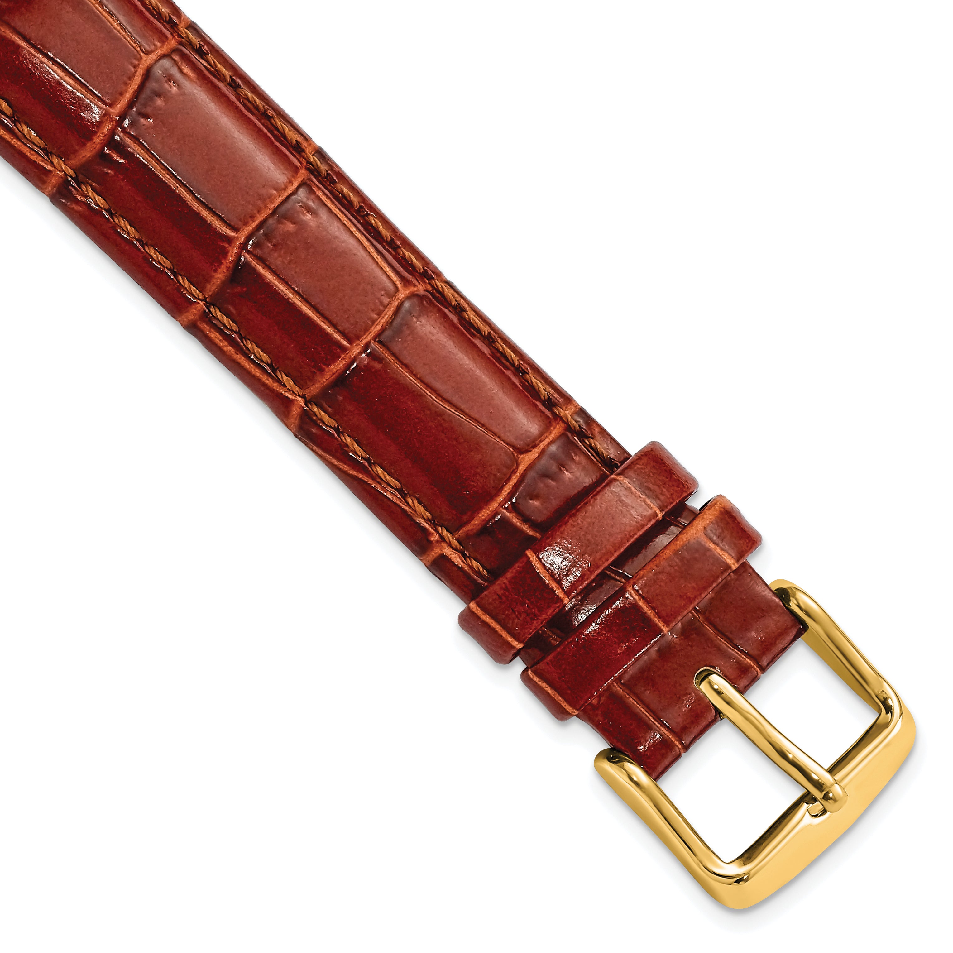 12mm Havana Crocodile Grain Chronograph Leather with Gold-tone Buckle 6.75 inch Watch Band