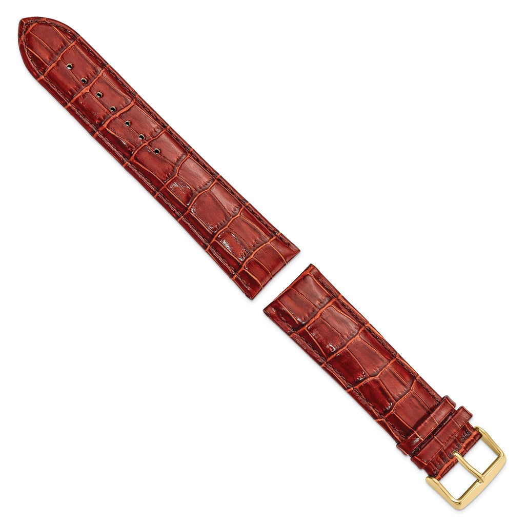 DeBeer 20mm Long Havana Crocodile Grain Chronograph Leather with Gold-tone Buckle 8.5 inch Watch Band