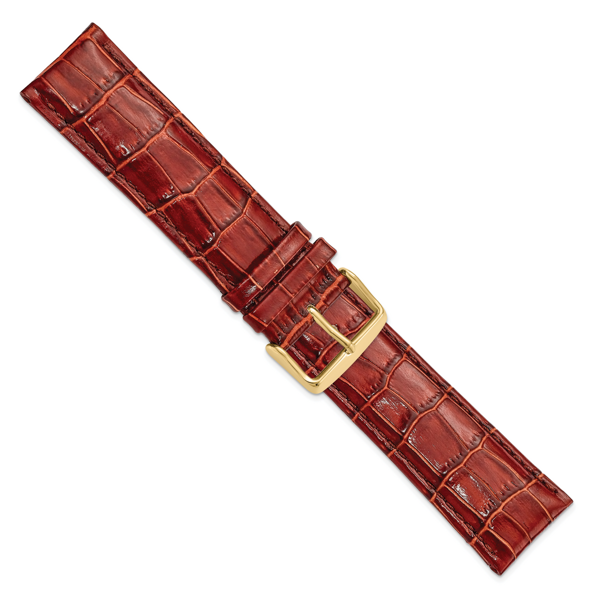 DeBeer 24mm Long Havana Crocodile Grain Chronograph Leather with Gold-tone Buckle 8.5 inch Watch Band