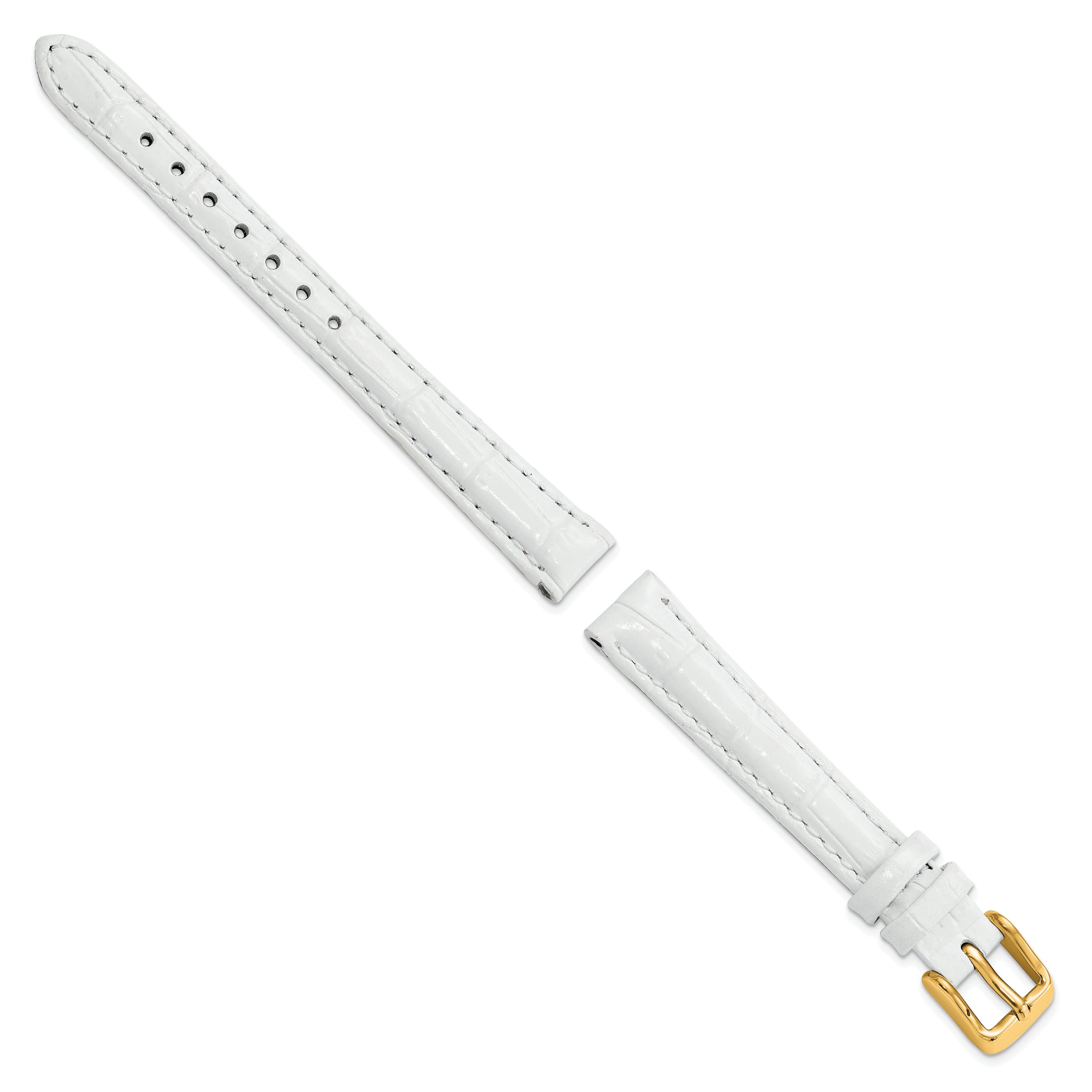 12mm White Crocodile Grain Chronograph Leather with Gold-tone Buckle 6.75 inch Watch Band