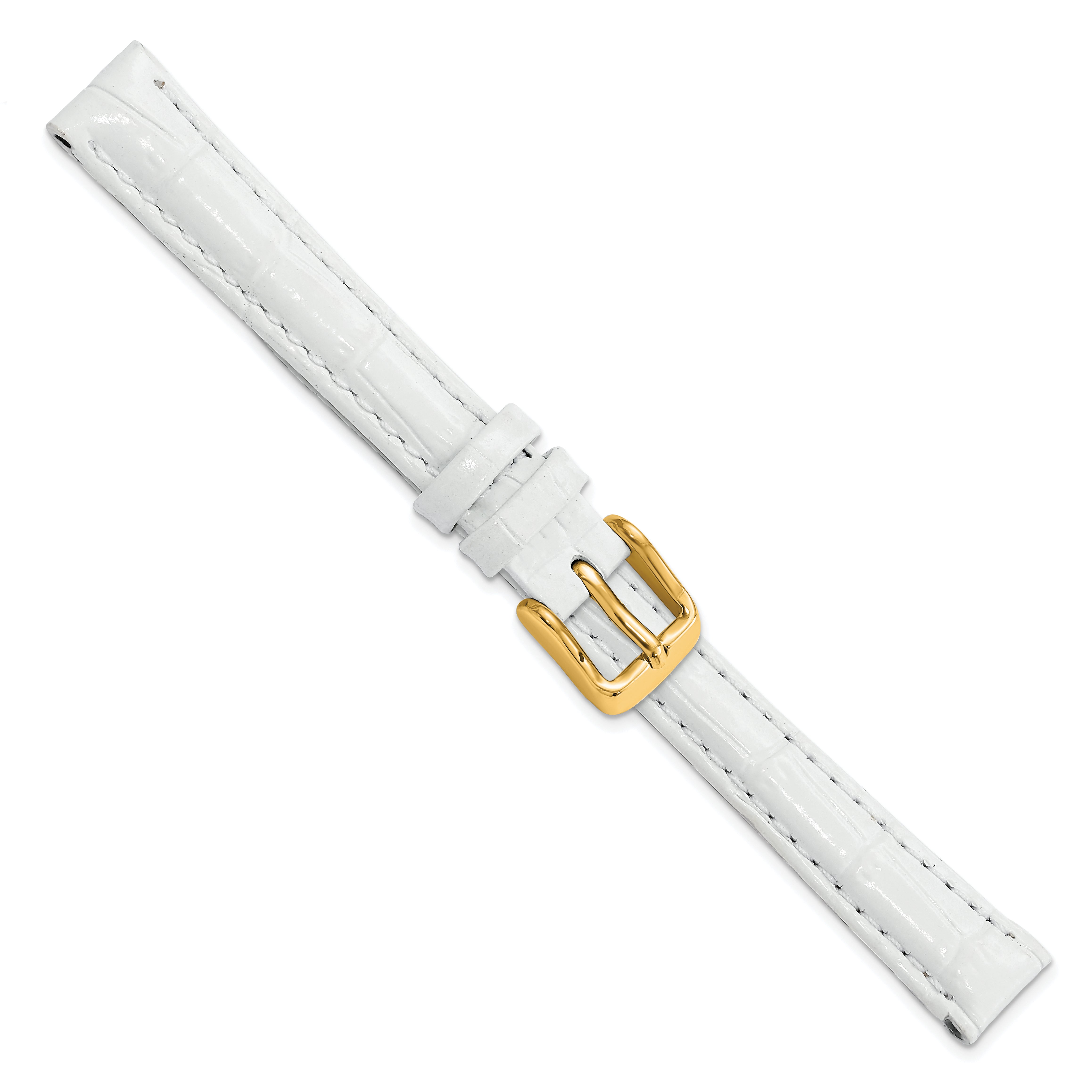 12mm White Crocodile Grain Chronograph Leather with Gold-tone Buckle 6.75 inch Watch Band