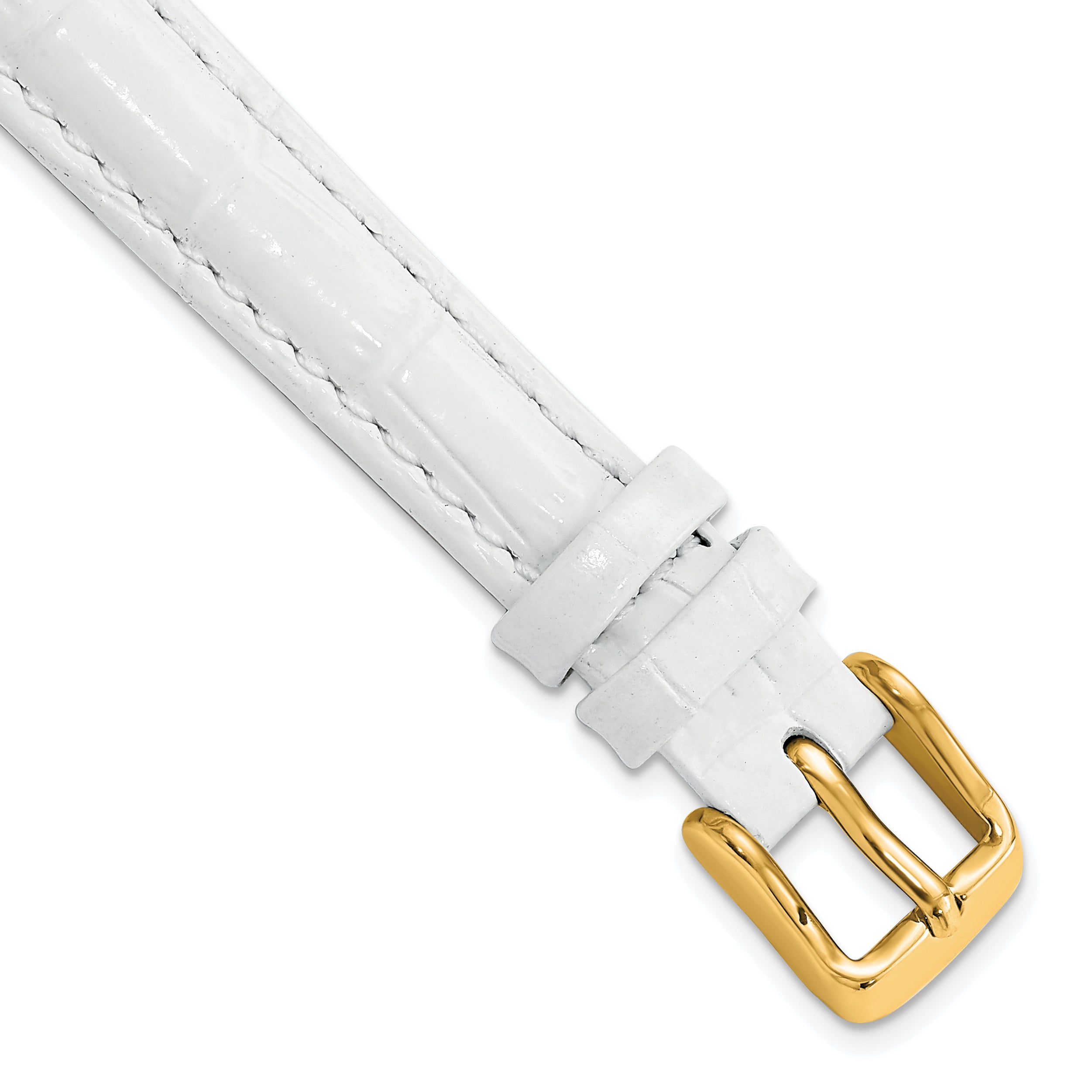 12mm White Crocodile Grain Chronograph Leather with Gold-tone Buckle 6.75 inch Watch Band Main image