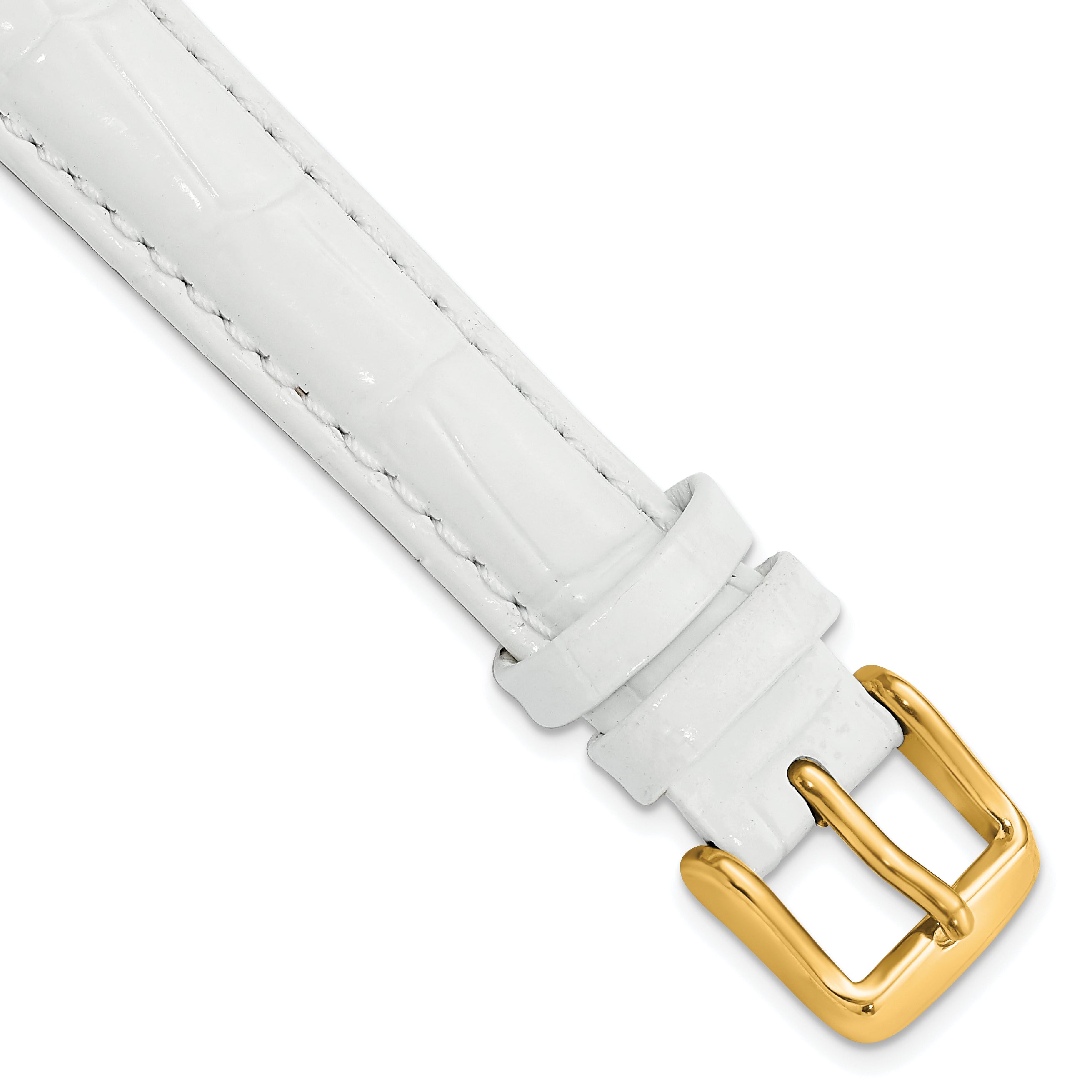 12mm White Crocodile Grain Chronograph Leather with Gold-tone Buckle 6.75 inch Watch Band