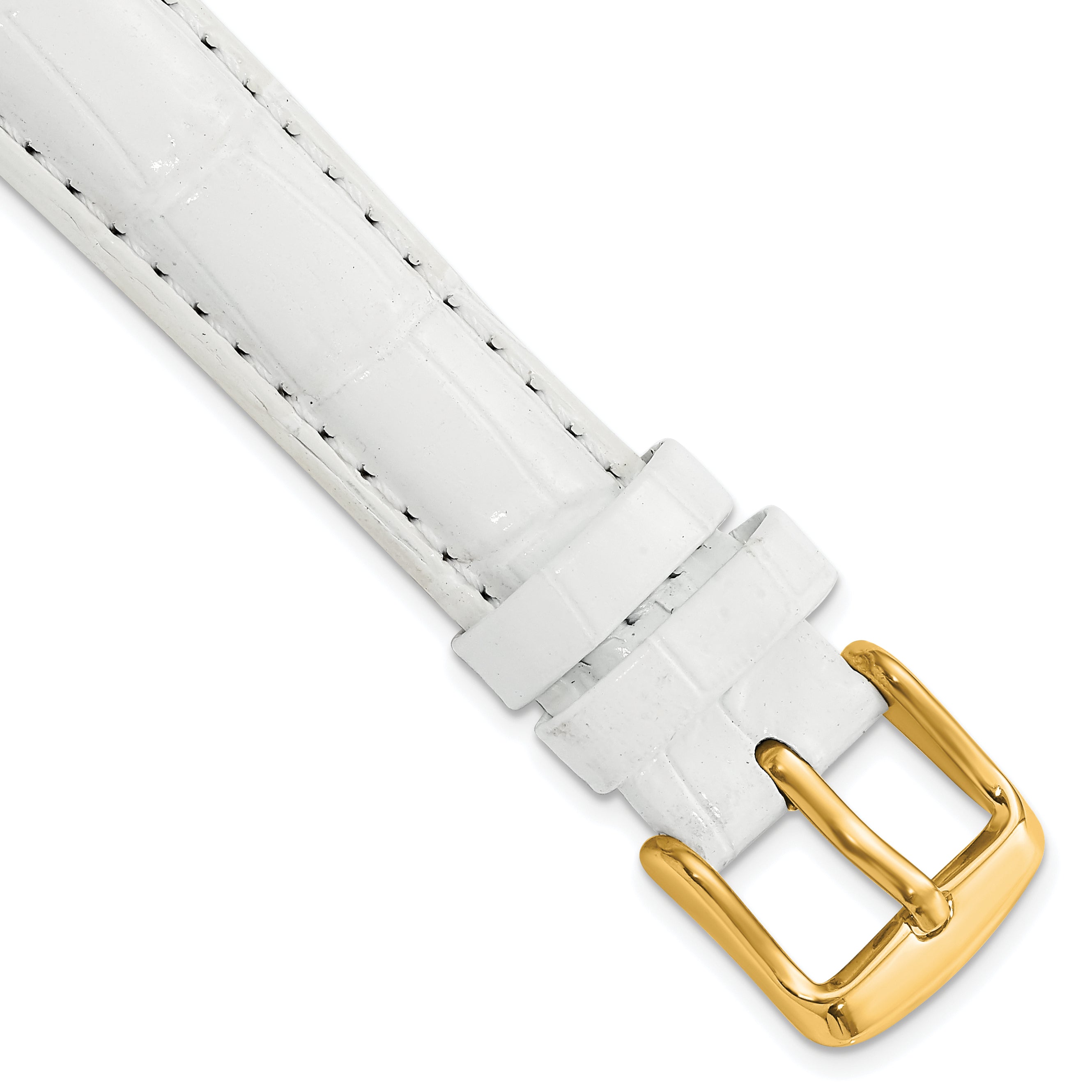 12mm White Crocodile Grain Chronograph Leather with Gold-tone Buckle 6.75 inch Watch Band