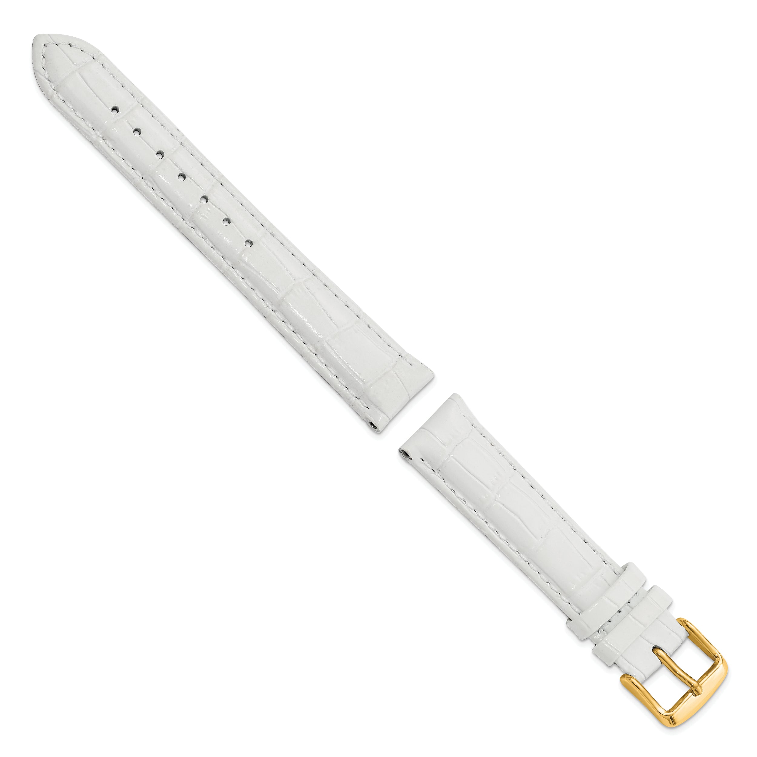 18mm Long White Crocodile Grain Chronograph Leather with Gold-tone Buckle 8.5 inch Watch Band