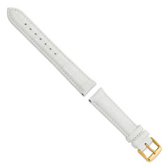 18mm Long White Crocodile Grain Chronograph Leather with Gold-tone Buckle 8.5 inch Watch Band