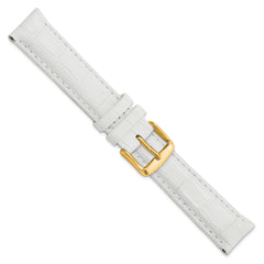 18mm Long White Crocodile Grain Chronograph Leather with Gold-tone Buckle 8.5 inch Watch Band