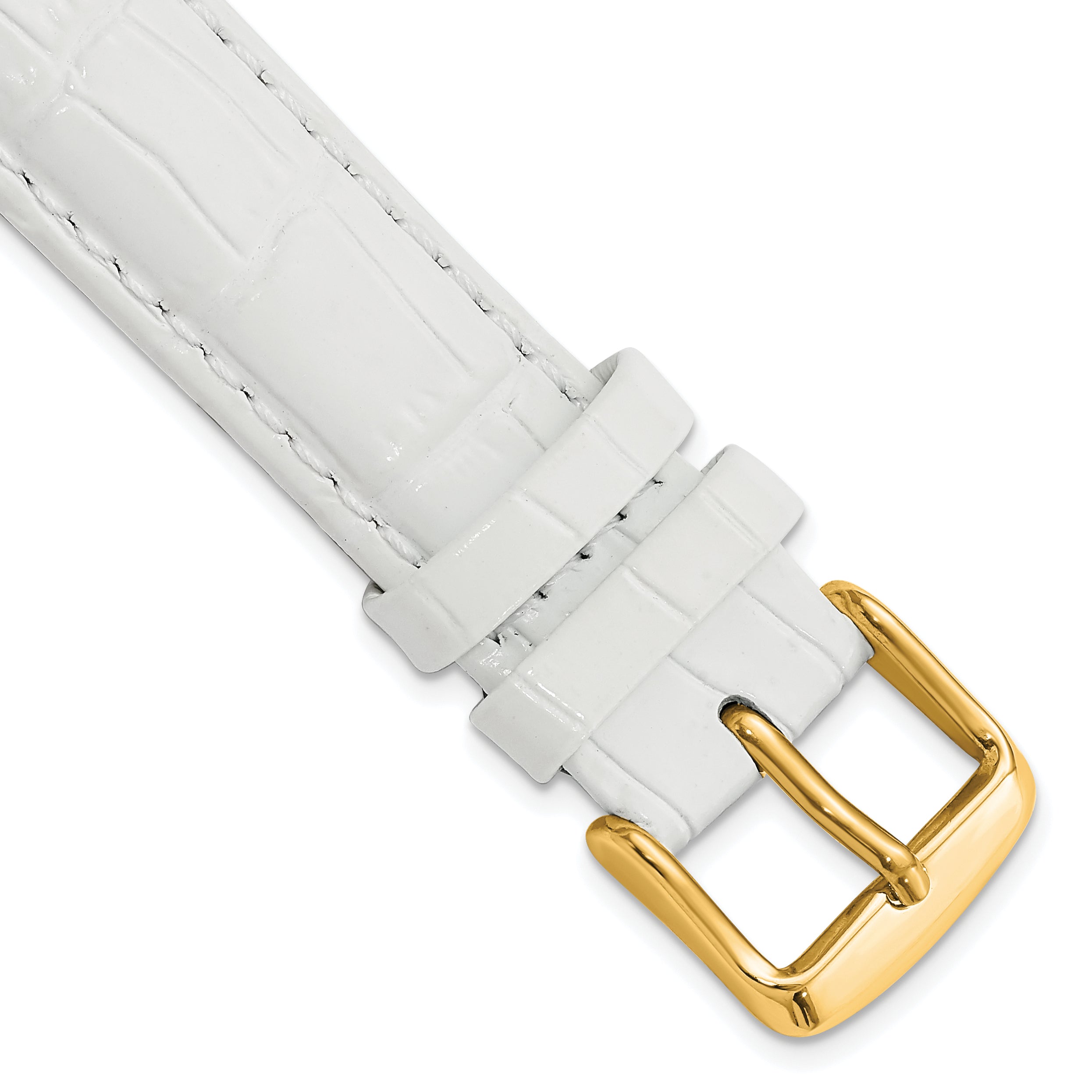 18mm Long White Crocodile Grain Chronograph Leather with Gold-tone Buckle 8.5 inch Watch Band