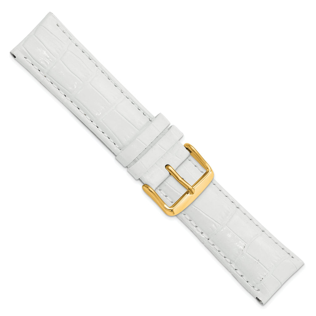 DeBeer 22mm Long White Crocodile Grain Chronograph Leather with Gold-tone Buckle 8.5 inch Watch Band