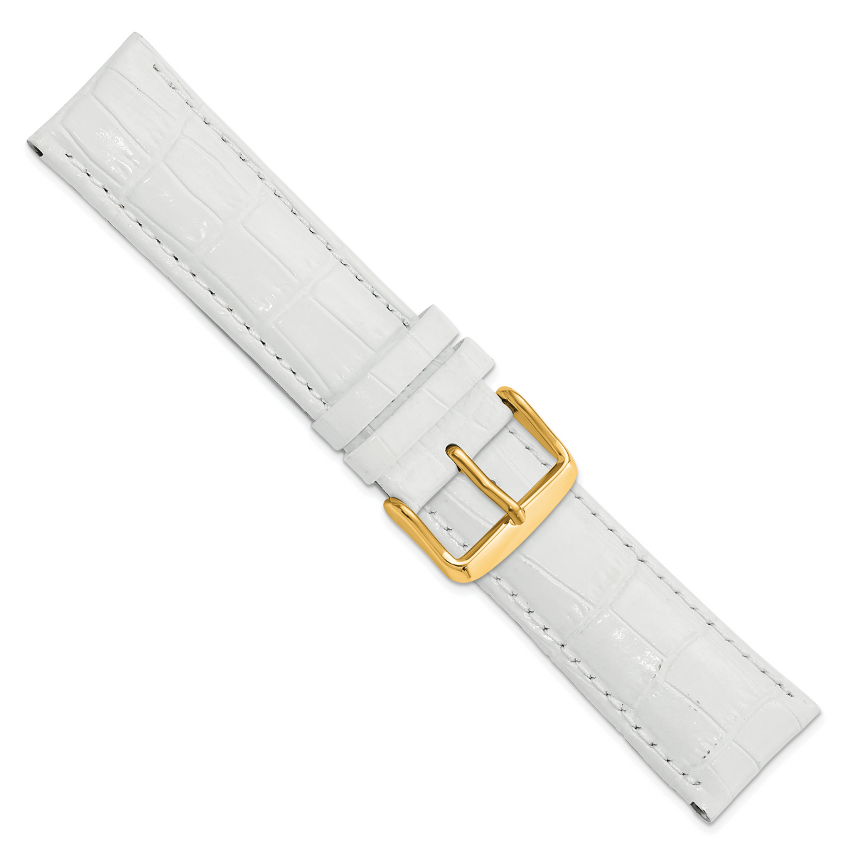 DeBeer 22mm Long White Crocodile Grain Chronograph Leather with Gold-tone Buckle 8.5 inch Watch Band