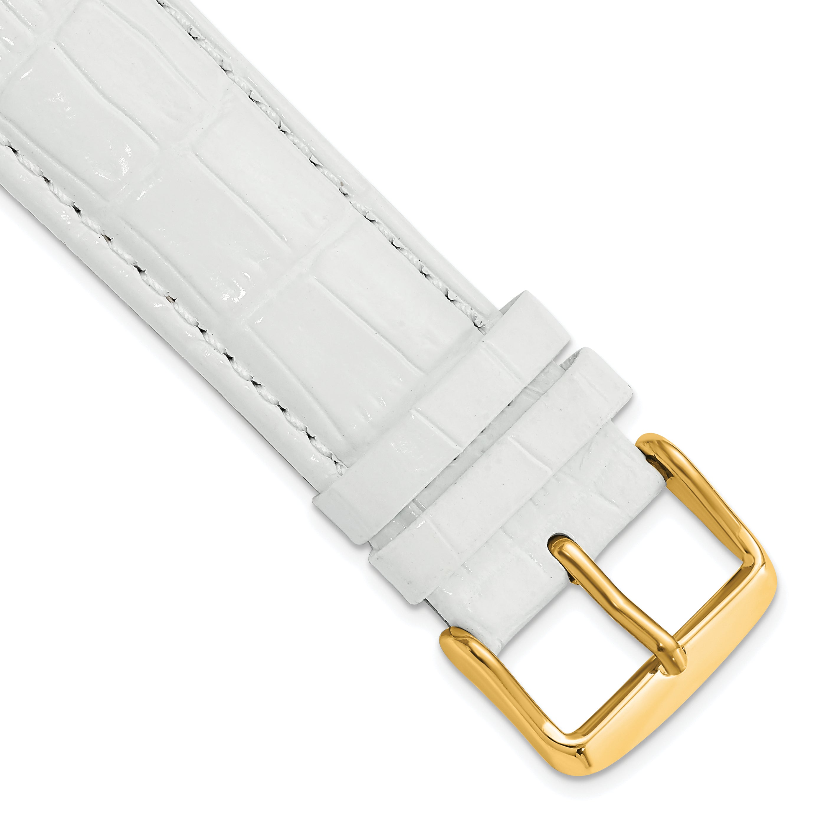 12mm White Crocodile Grain Chronograph Leather with Gold-tone Buckle 6.75 inch Watch Band