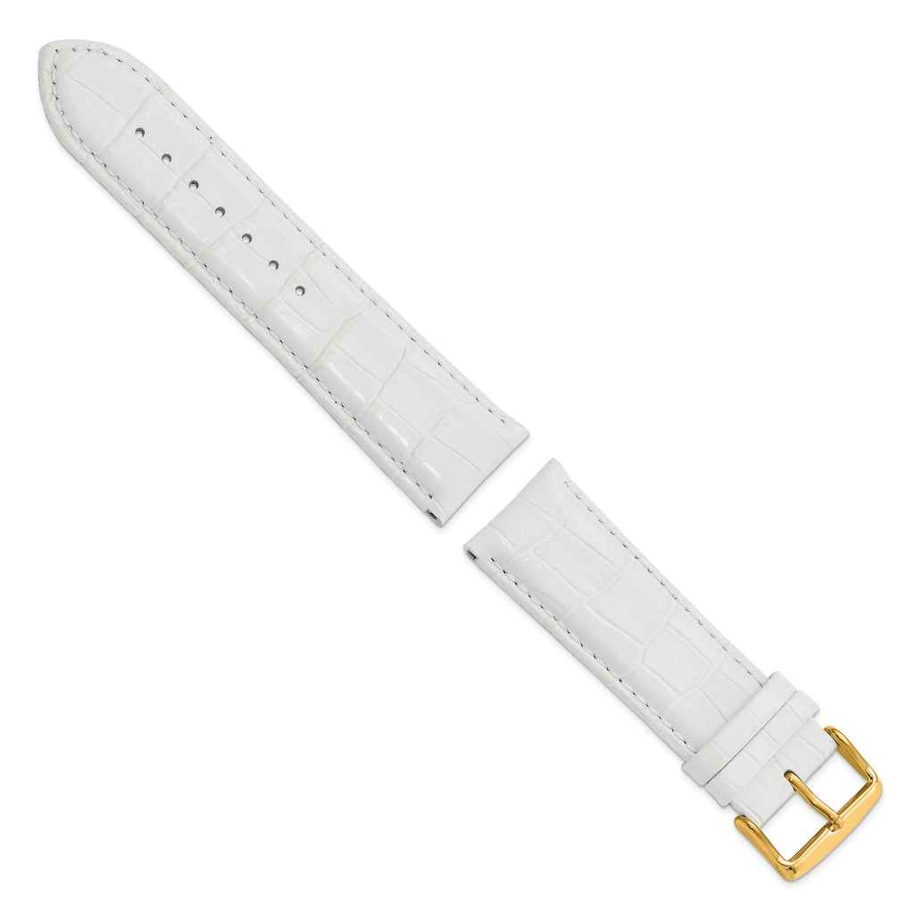 DeBeer 24mm White Crocodile Grain Chronograph Leather with Gold-tone Buckle 7.5 inch Watch Band