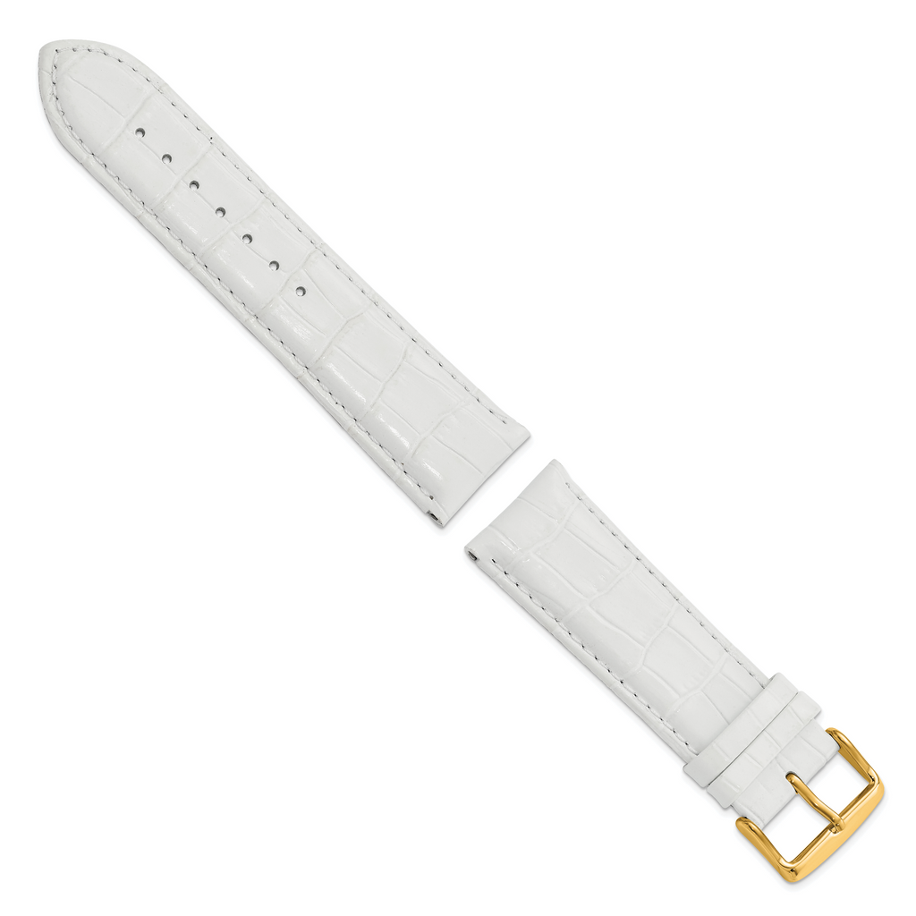 DeBeer 24mm Long White Crocodile Grain Chronograph Leather with Gold-tone Buckle 8.5 inch Watch Band