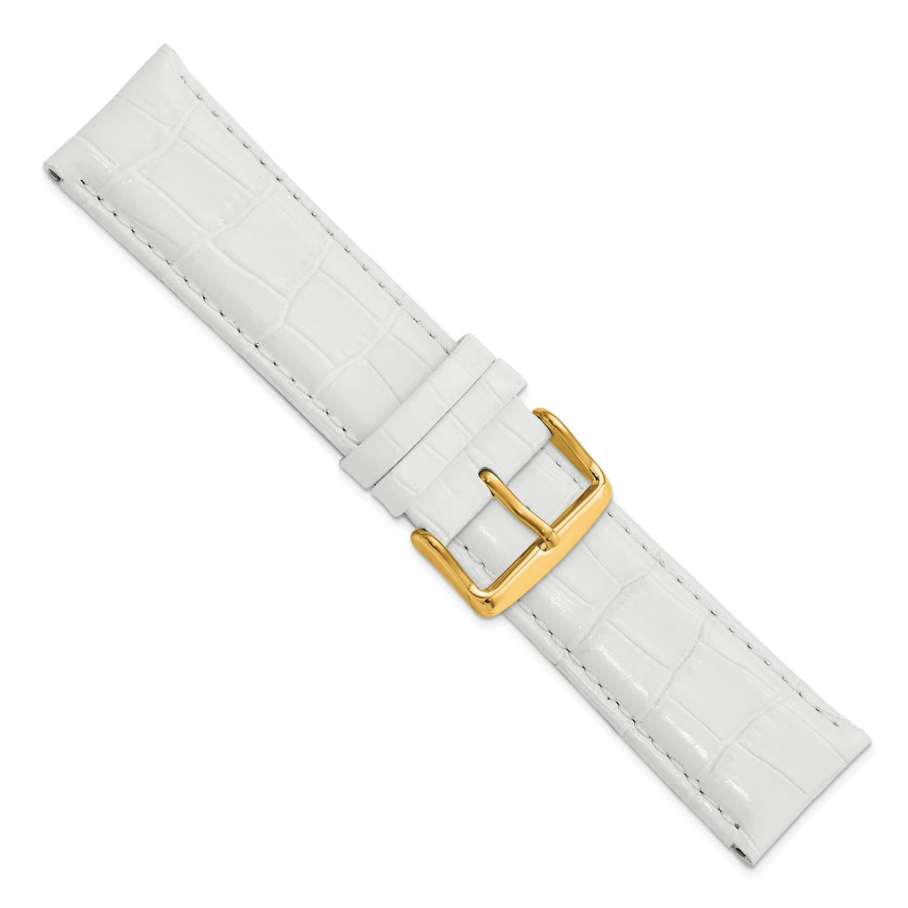 DeBeer 24mm White Crocodile Grain Chronograph Leather with Gold-tone Buckle 7.5 inch Watch Band