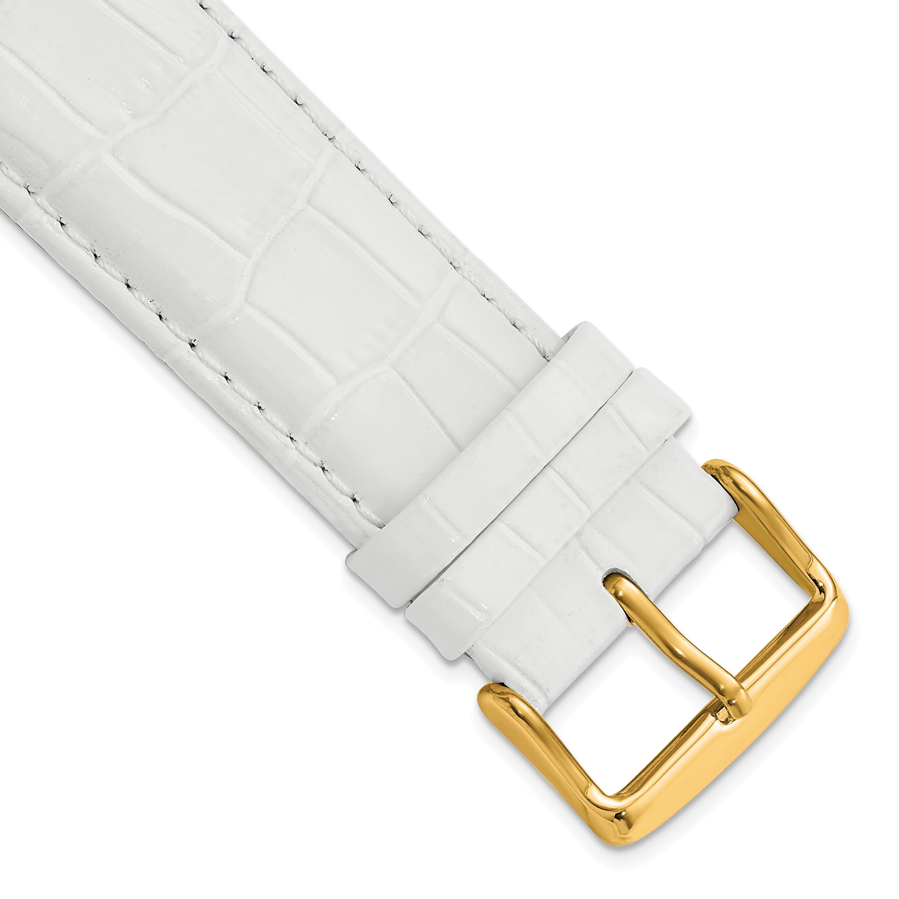 12mm White Crocodile Grain Chronograph Leather with Gold-tone Buckle 6.75 inch Watch Band