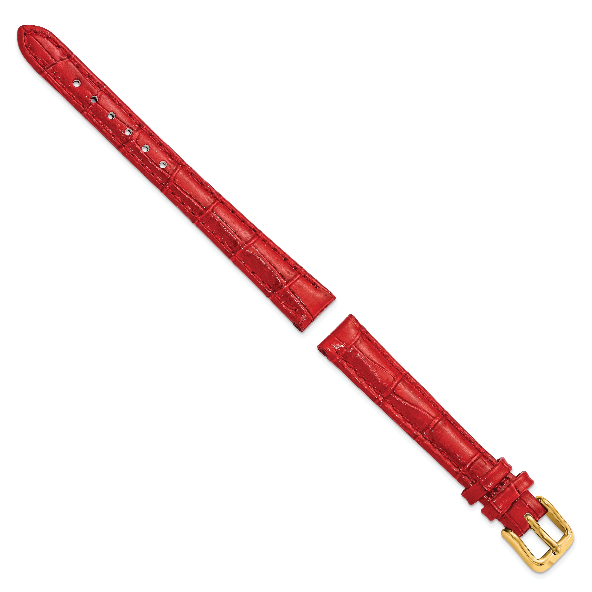 12mm Red Crocodile Grain Chronograph Leather with Gold-tone Buckle 6.75 inch Watch Band