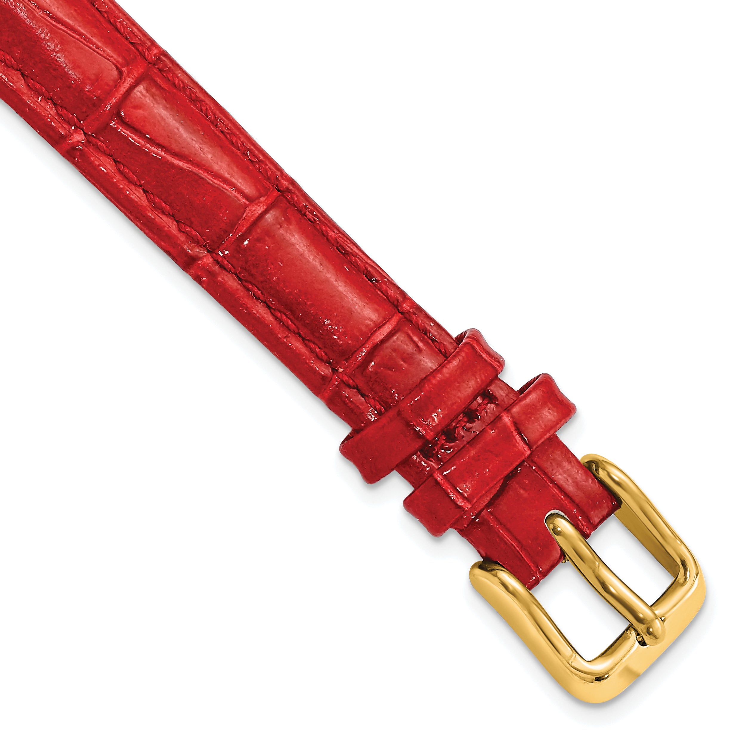 12mm Red Crocodile Grain Chronograph Leather with Gold-tone Buckle 6.75 inch Watch Band