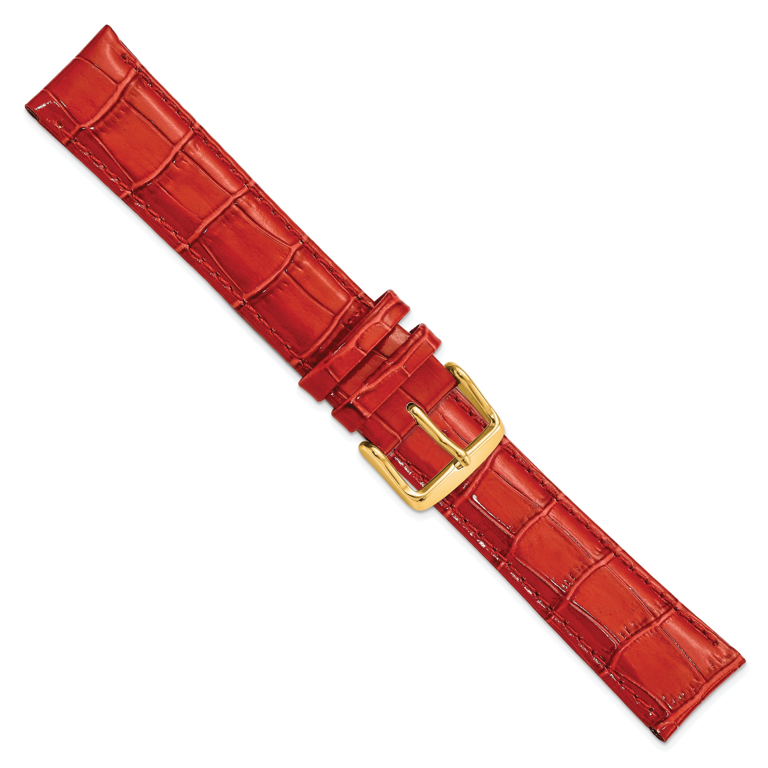 18mm Long Red Crocodile Grain Chronograph Leather with Gold-tone Buckle 8.5 inch Watch Band