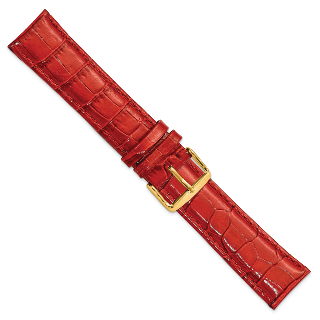 Red Crocodile-Grain Leather Watch Band with Gold-Tone Buckle 22mm