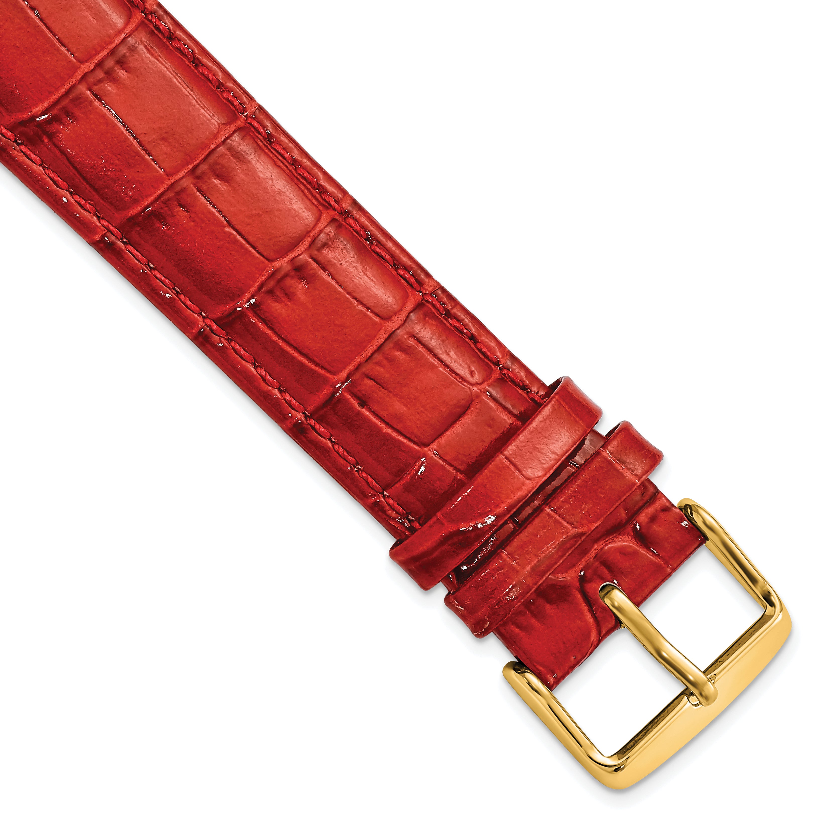 18mm Long Red Crocodile Grain Chronograph Leather with Gold-tone Buckle 8.5 inch Watch Band