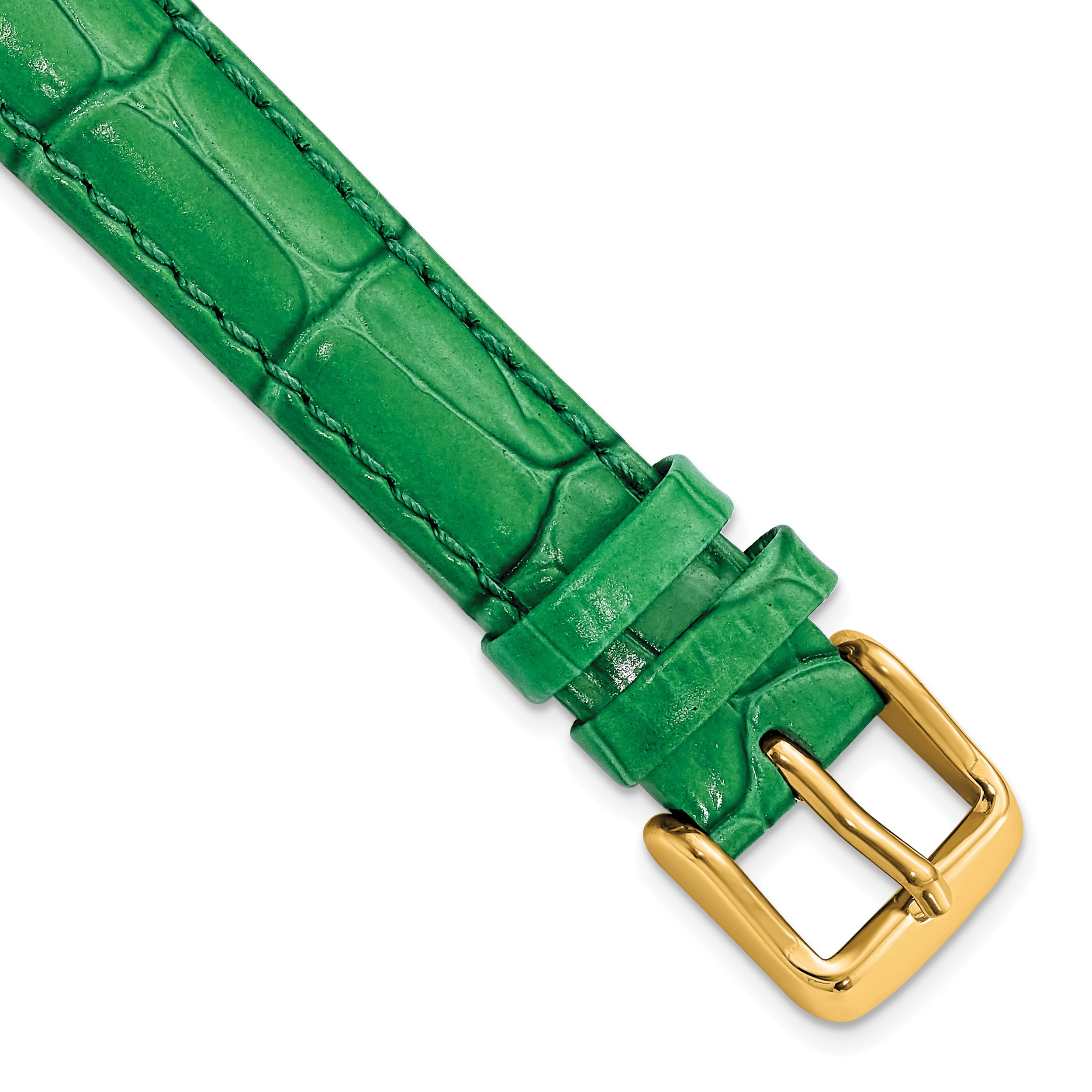 12mm Green Crocodile Grain Chronograph Leather with Gold-tone Buckle 6.75 inch Watch Band