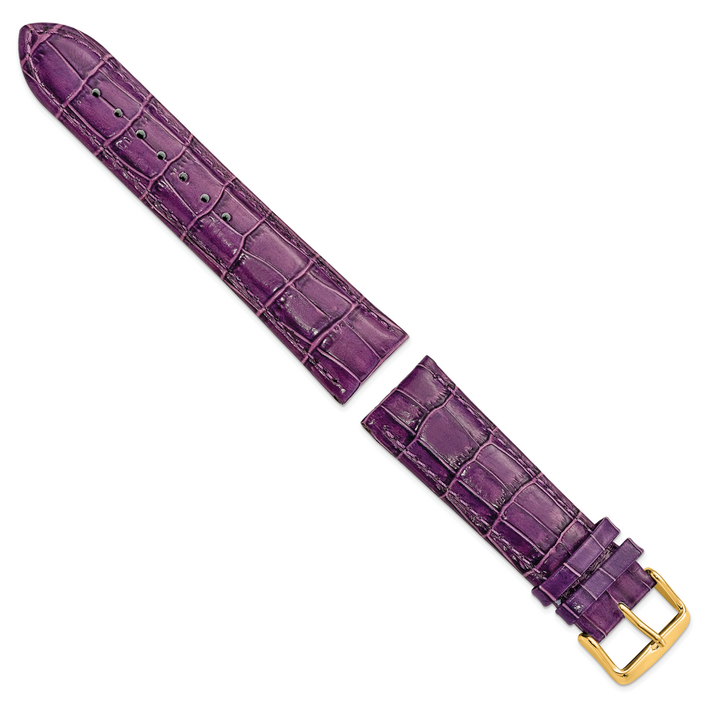 22mm Long Violet Crocodile Grain Chronograph Leather with Gold-tone Buckle 8.5 inch Watch Band
