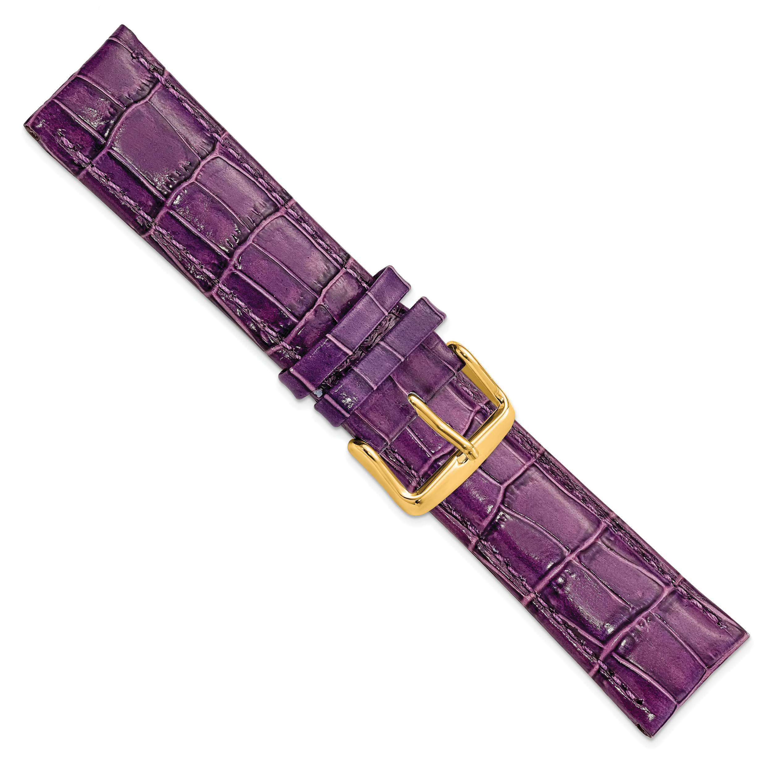 22mm Long Violet Crocodile Grain Chronograph Leather with Gold-tone Buckle 8.5 inch Watch Band