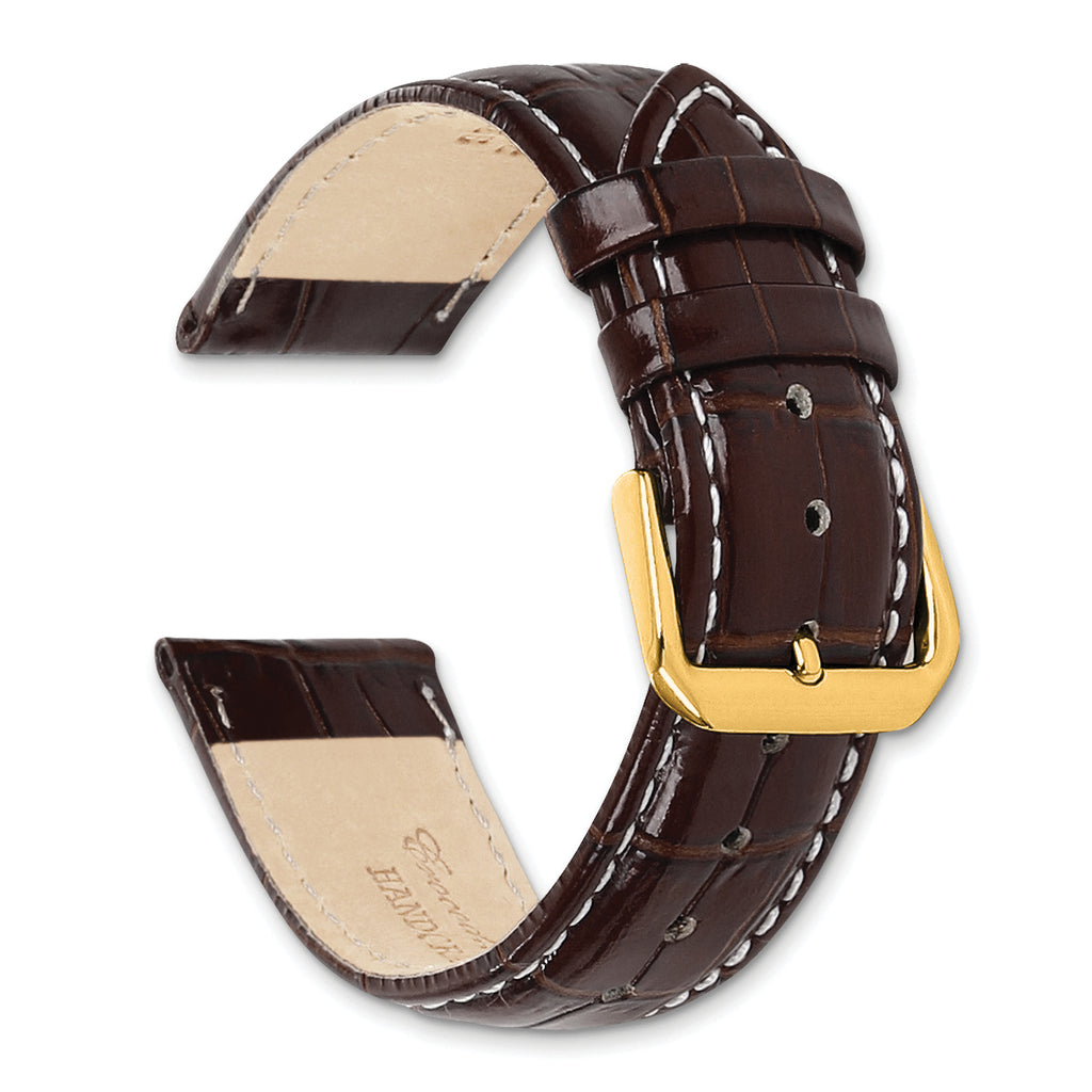 12mm Brown Crocodile Grain Chronograph Leather with White Stitching and Gold-tone Buckle 7.5 inch Watch Band