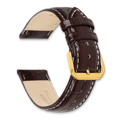12mm Brown Crocodile Grain Chronograph Leather with White Stitching and Gold-tone Buckle 7.5 inch Watch Band