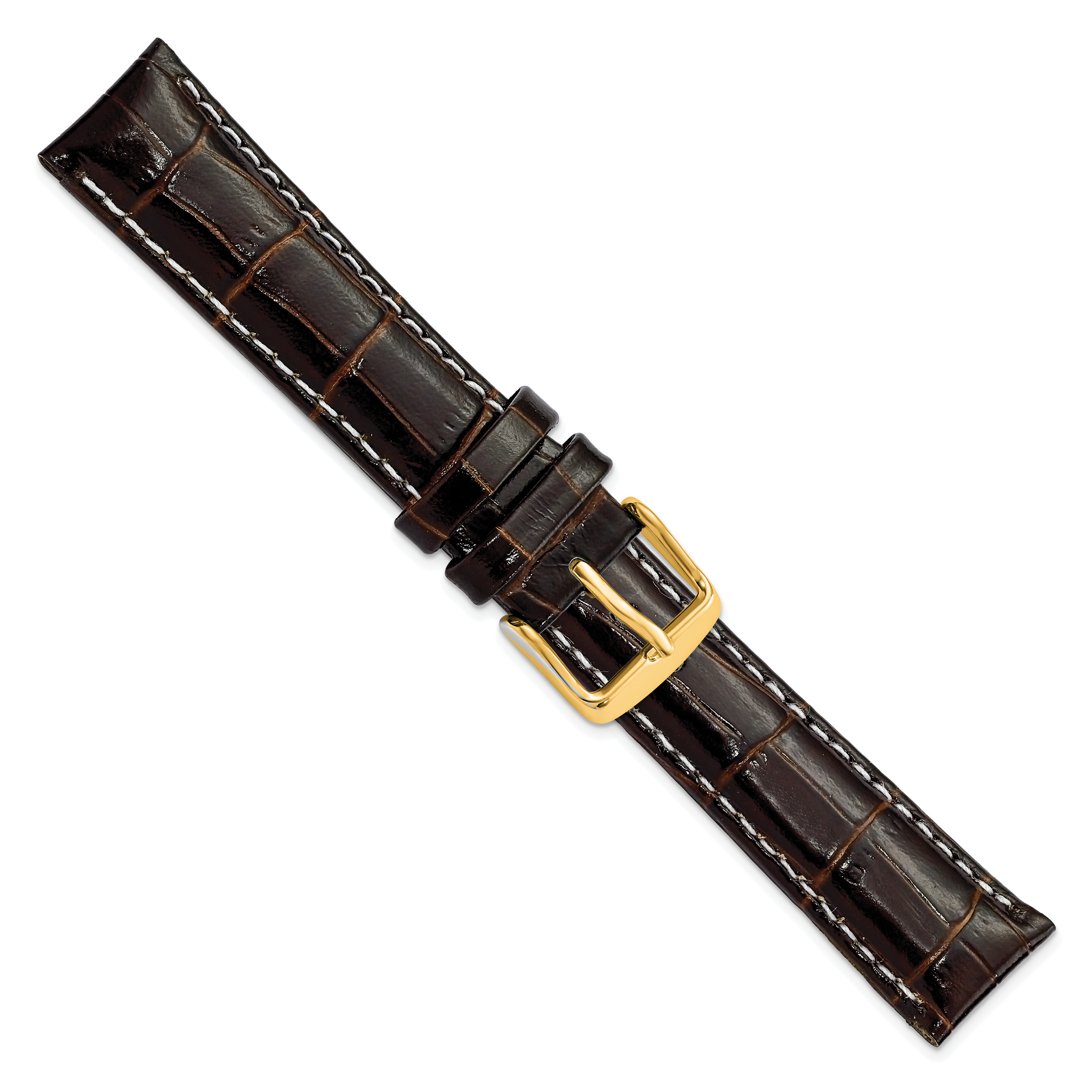 12mm Brown Crocodile Grain Chronograph Leather with White Stitching and Gold-tone Buckle 7.5 inch Watch Band