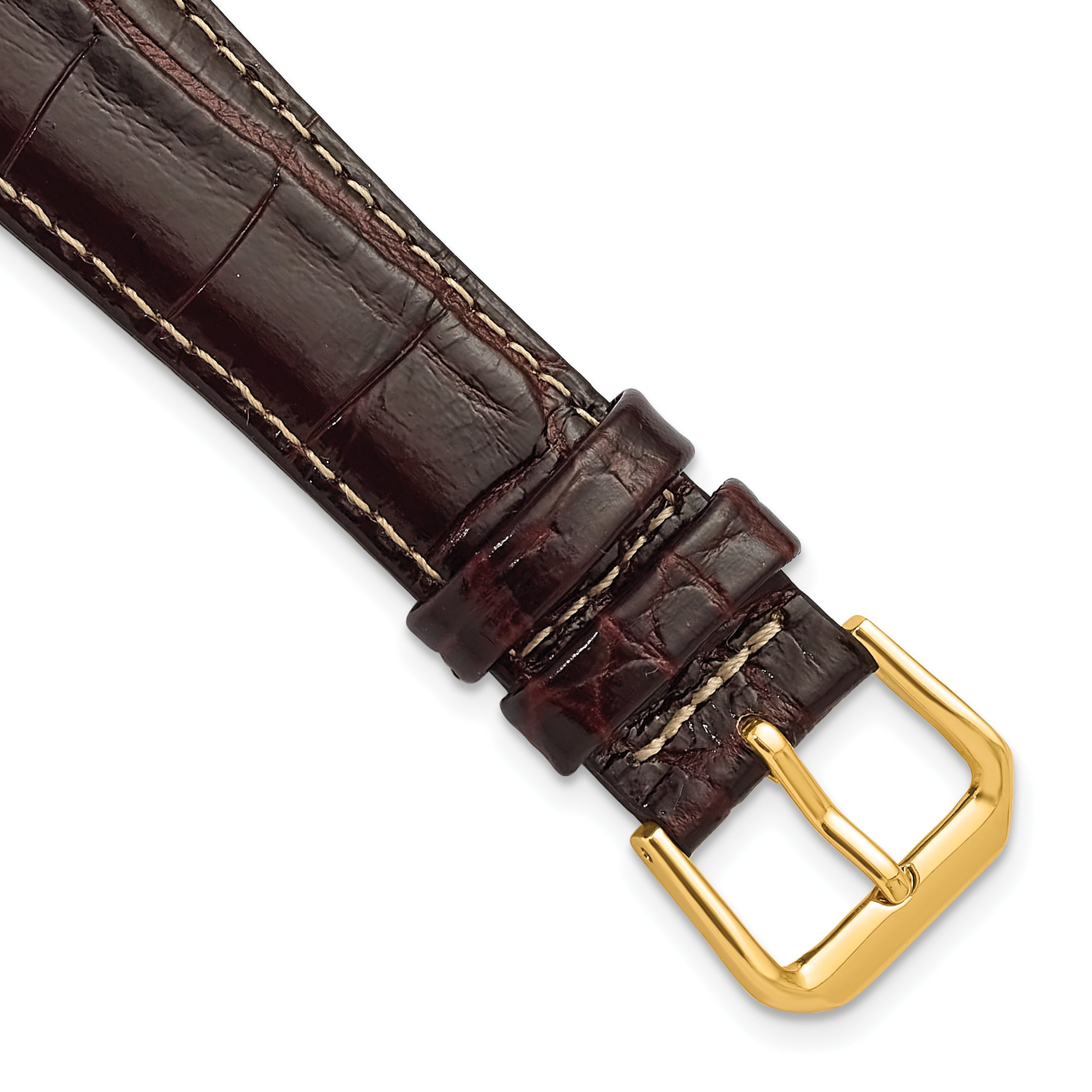 12mm Brown Crocodile Grain Chronograph Leather with White Stitching and Gold-tone Buckle 7.5 inch Watch Band
