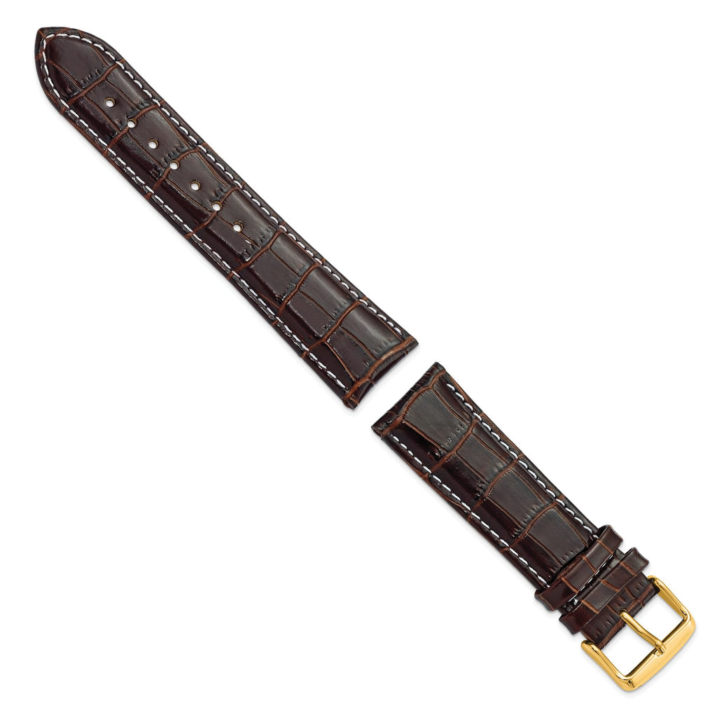 Crocodile-Grain Chronograph Watch Band in Brown Leather, 20mm - Sophia Jewelers